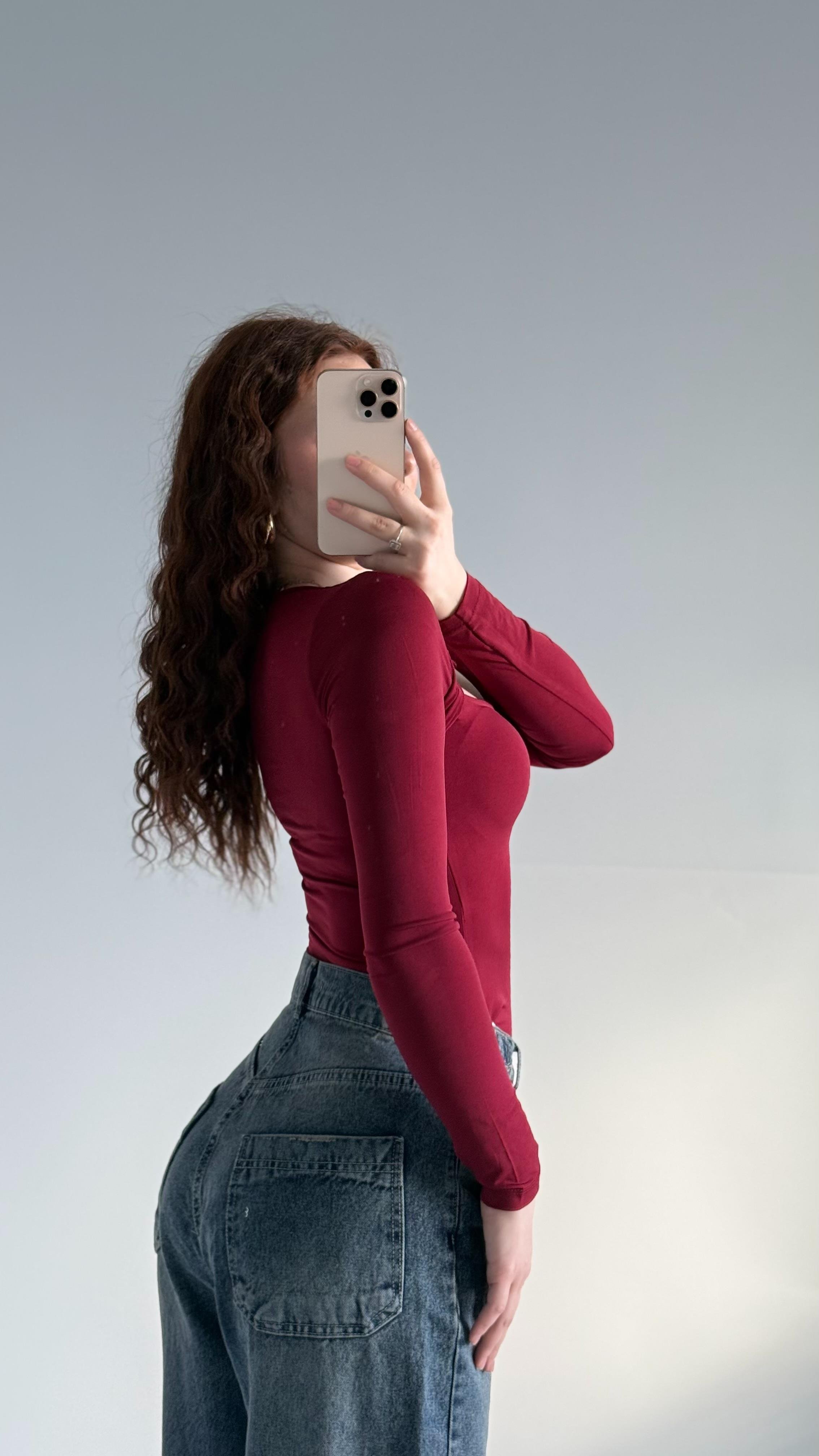 Burgu Dekolte Bluz Bordo