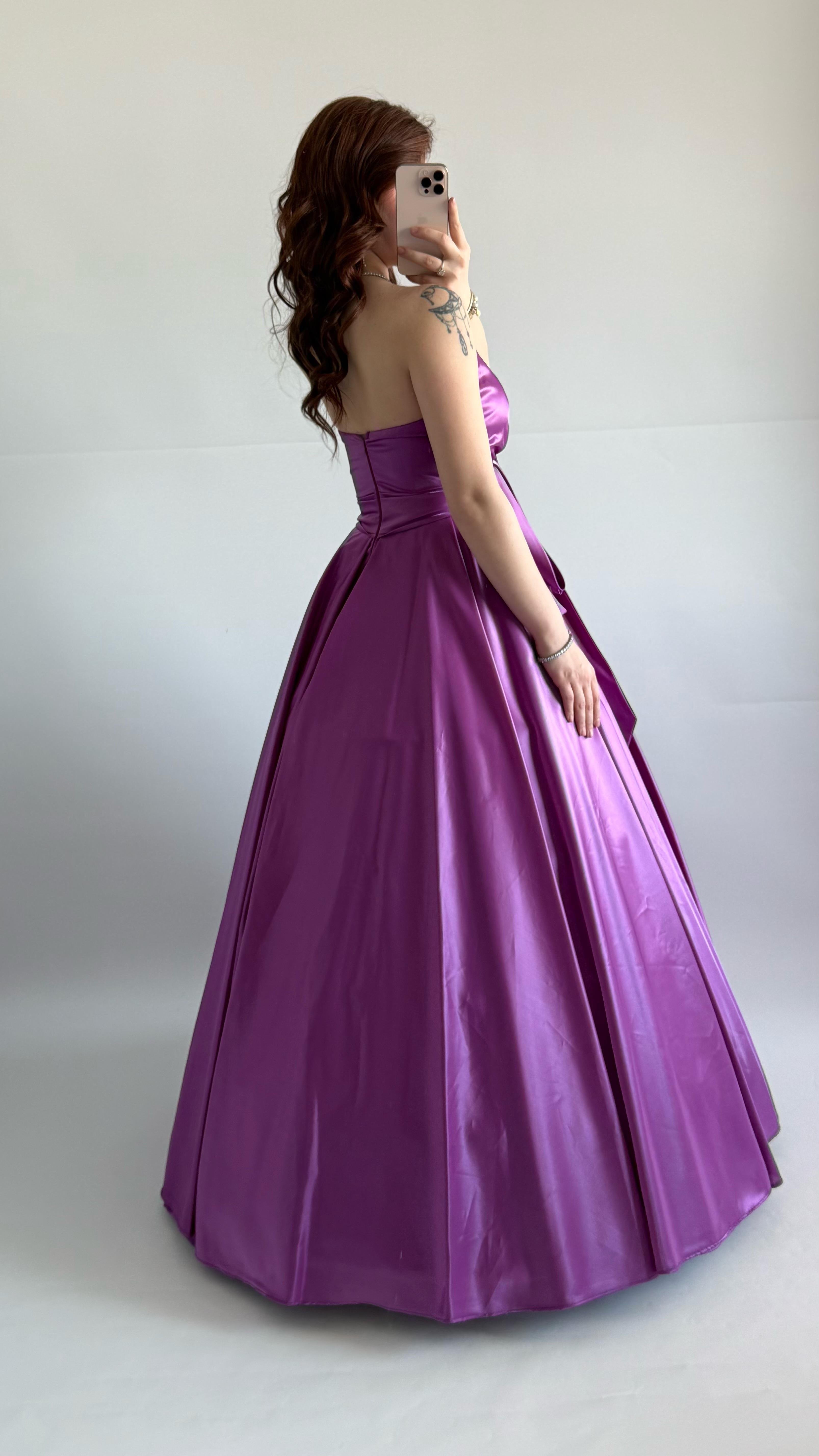 Butterfly Saten Detaylı Abiye Pembe