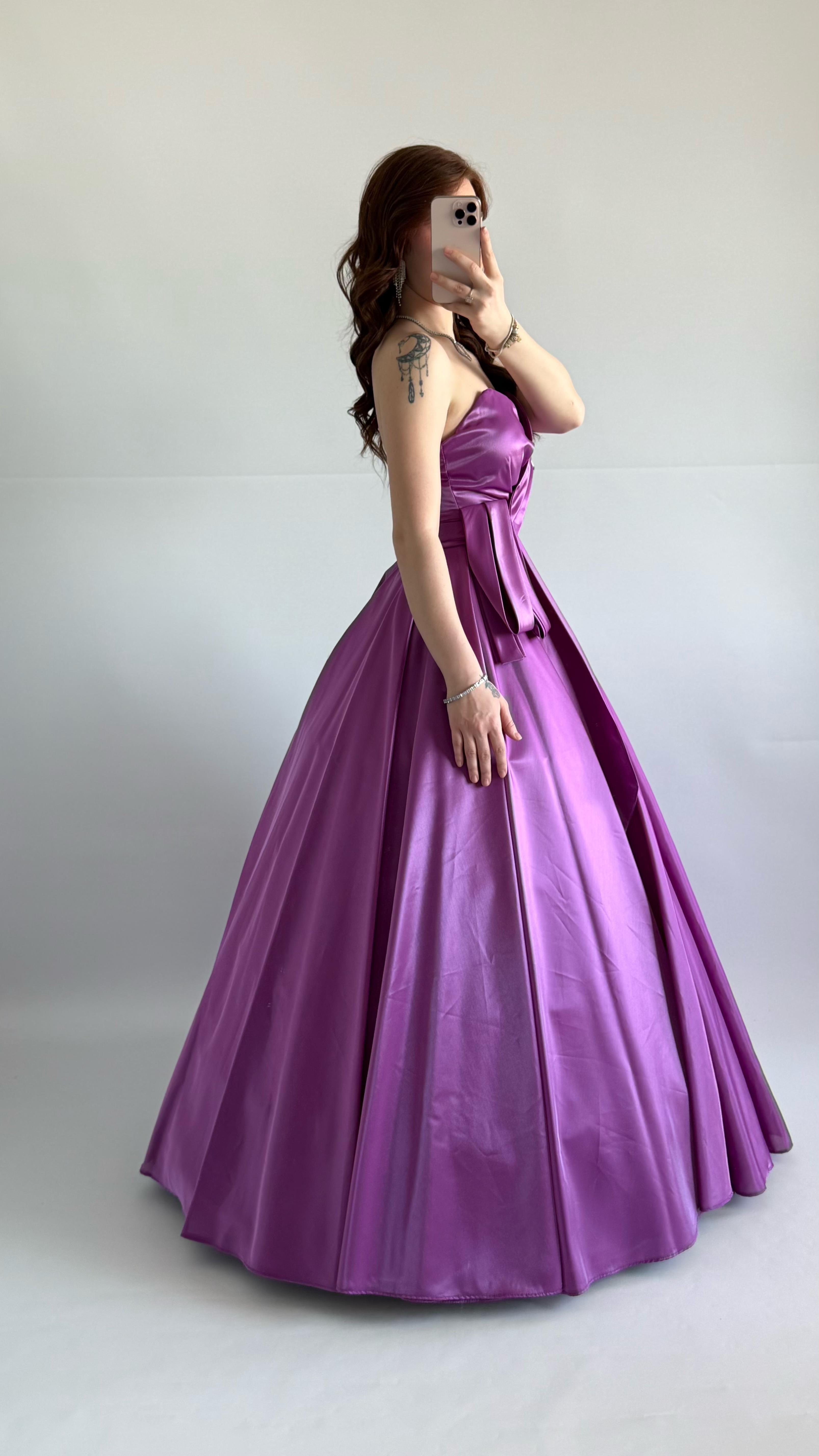 Butterfly Saten Detaylı Abiye Pembe