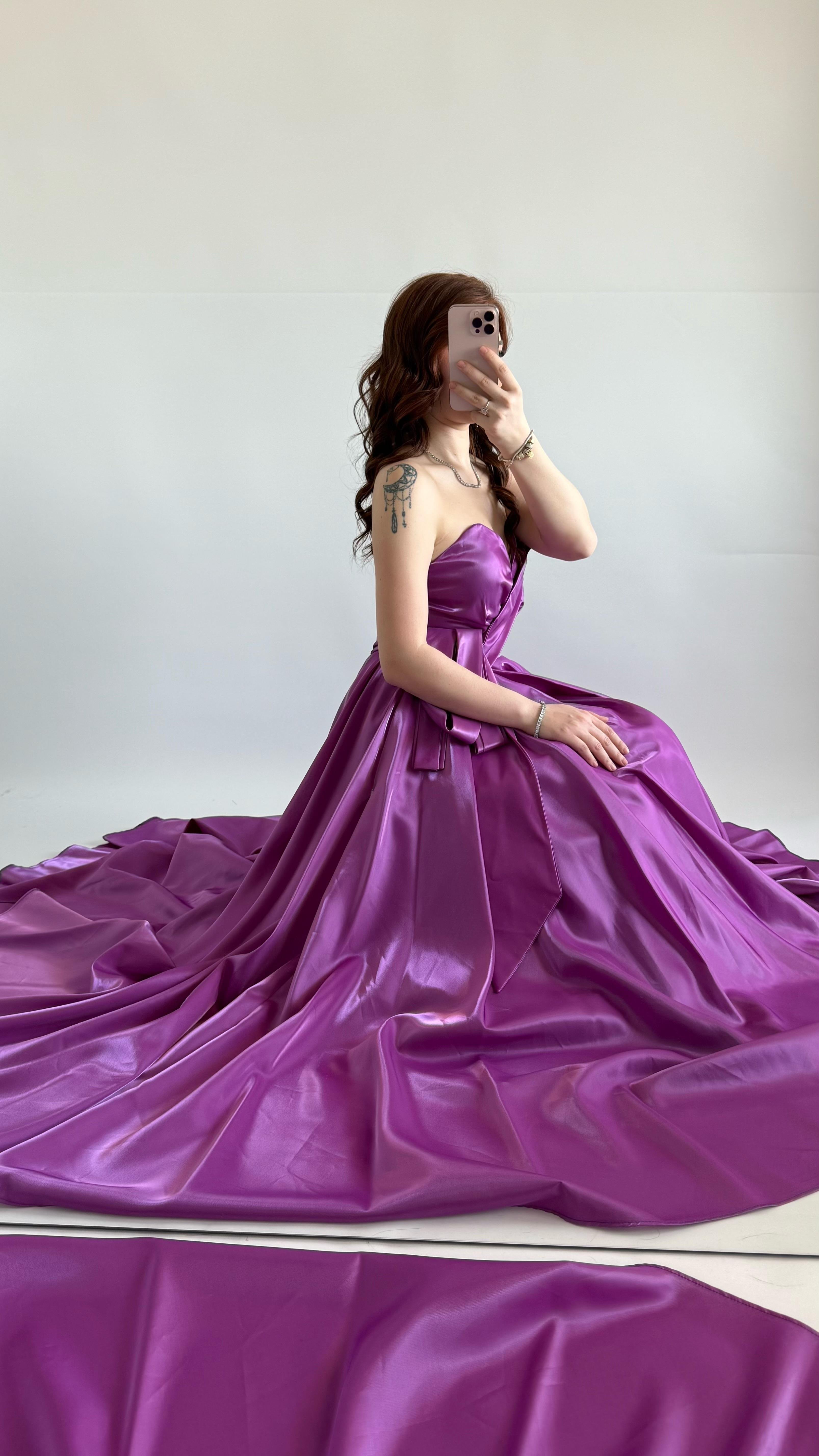 Butterfly Saten Detaylı Abiye Pembe