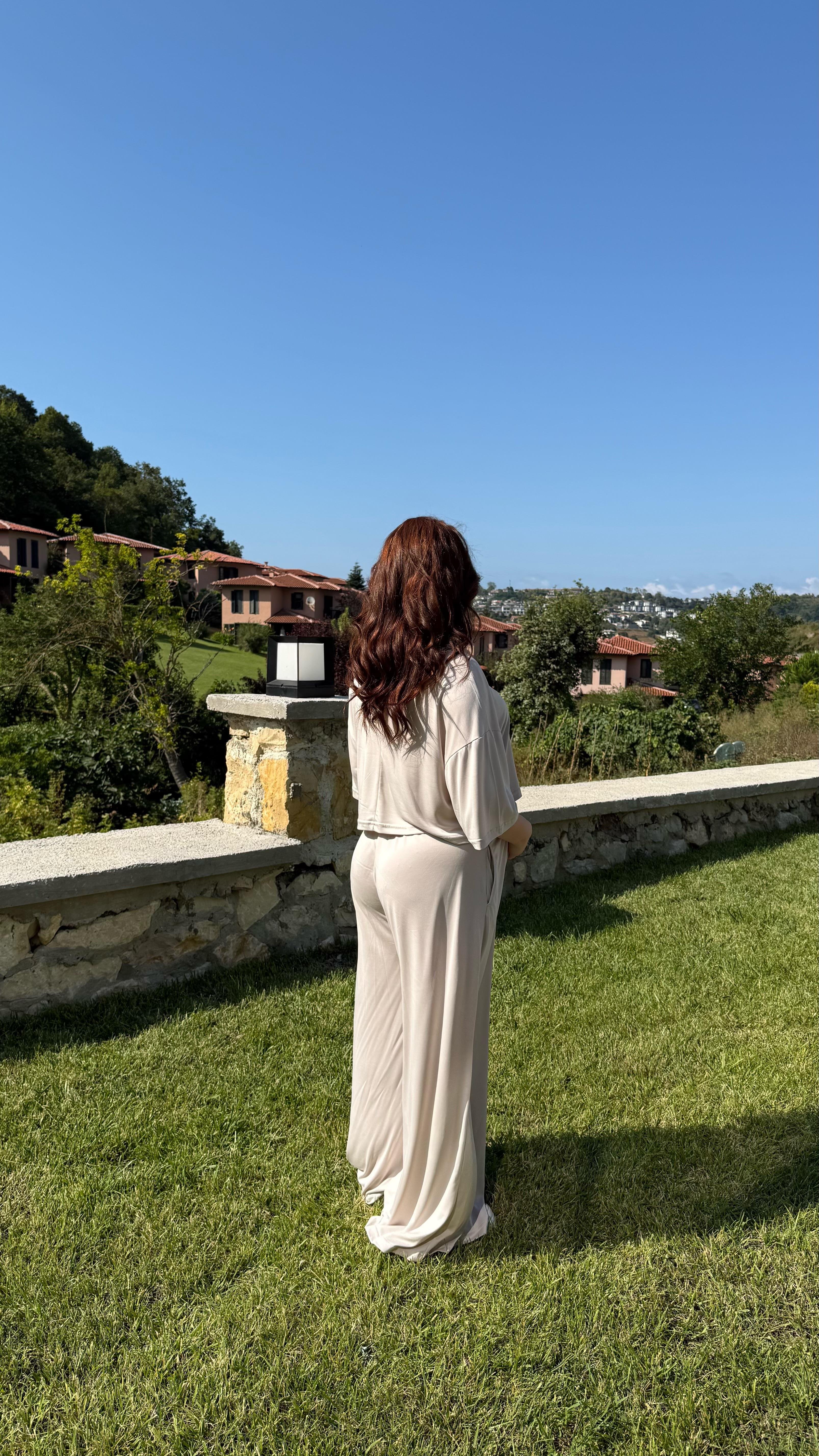 Çapraz Kemer Eşofman Takım Bej