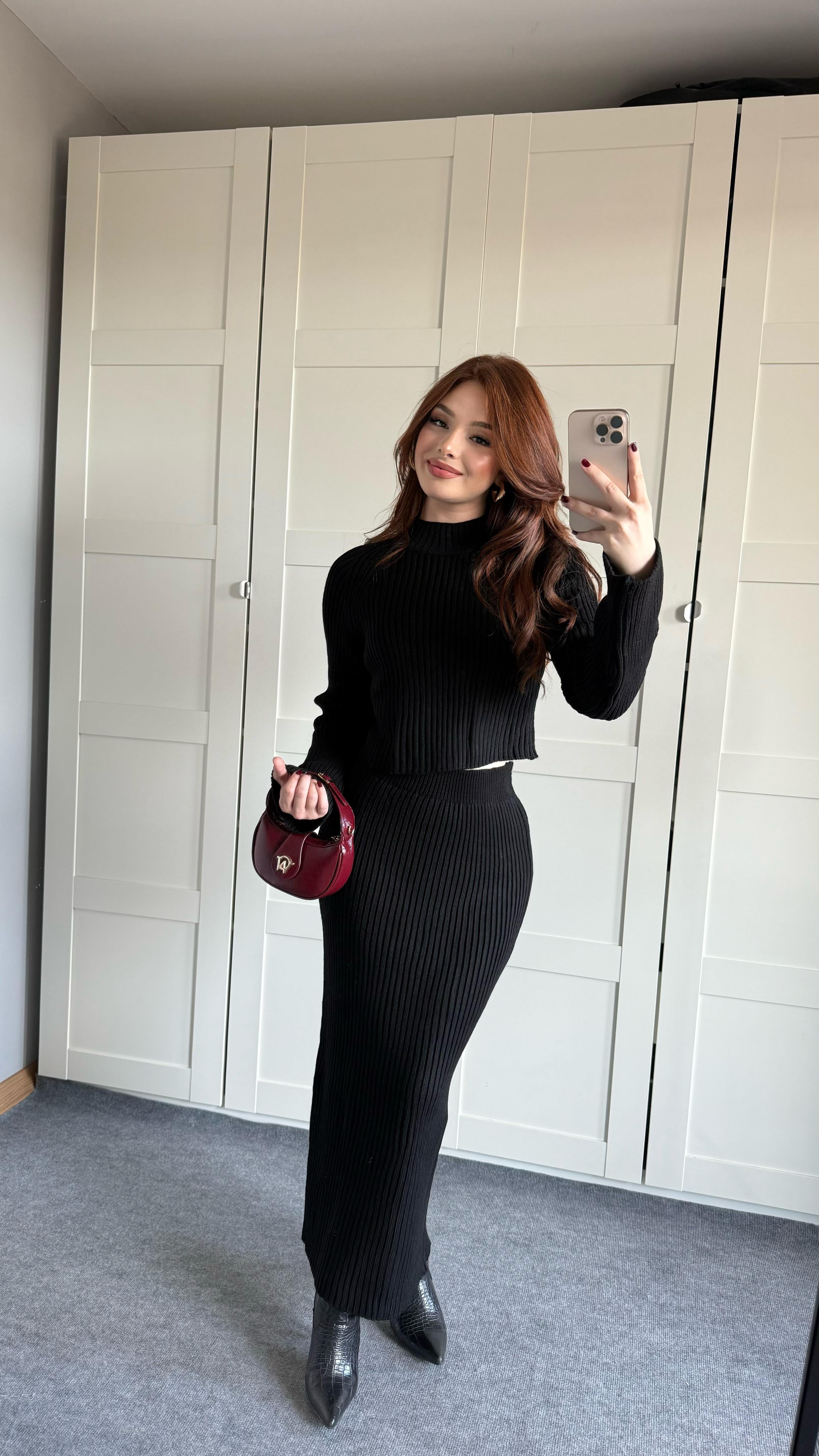 Carla Triko Etek Takım Siyah