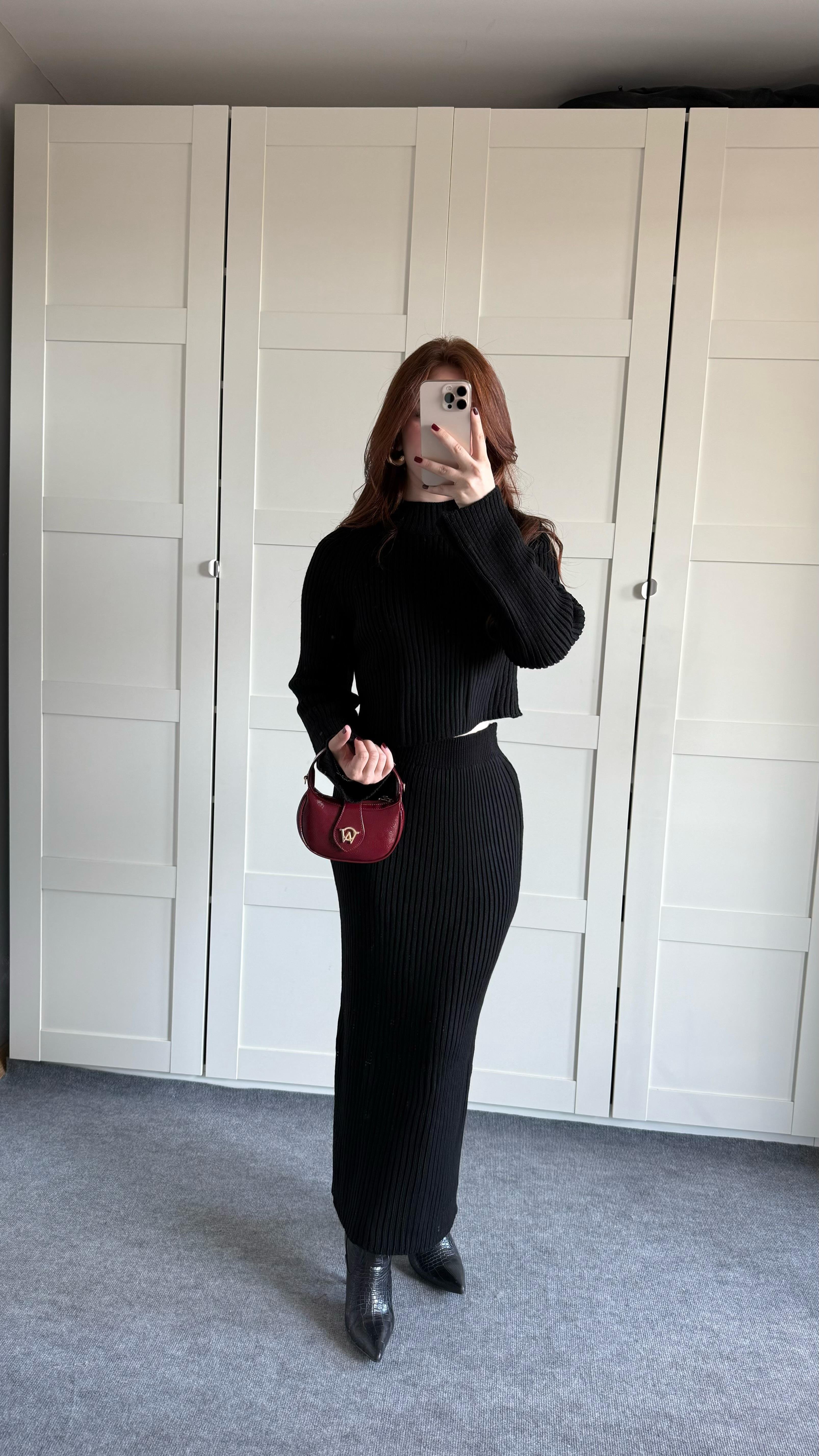 Carla Triko Etek Takım Siyah