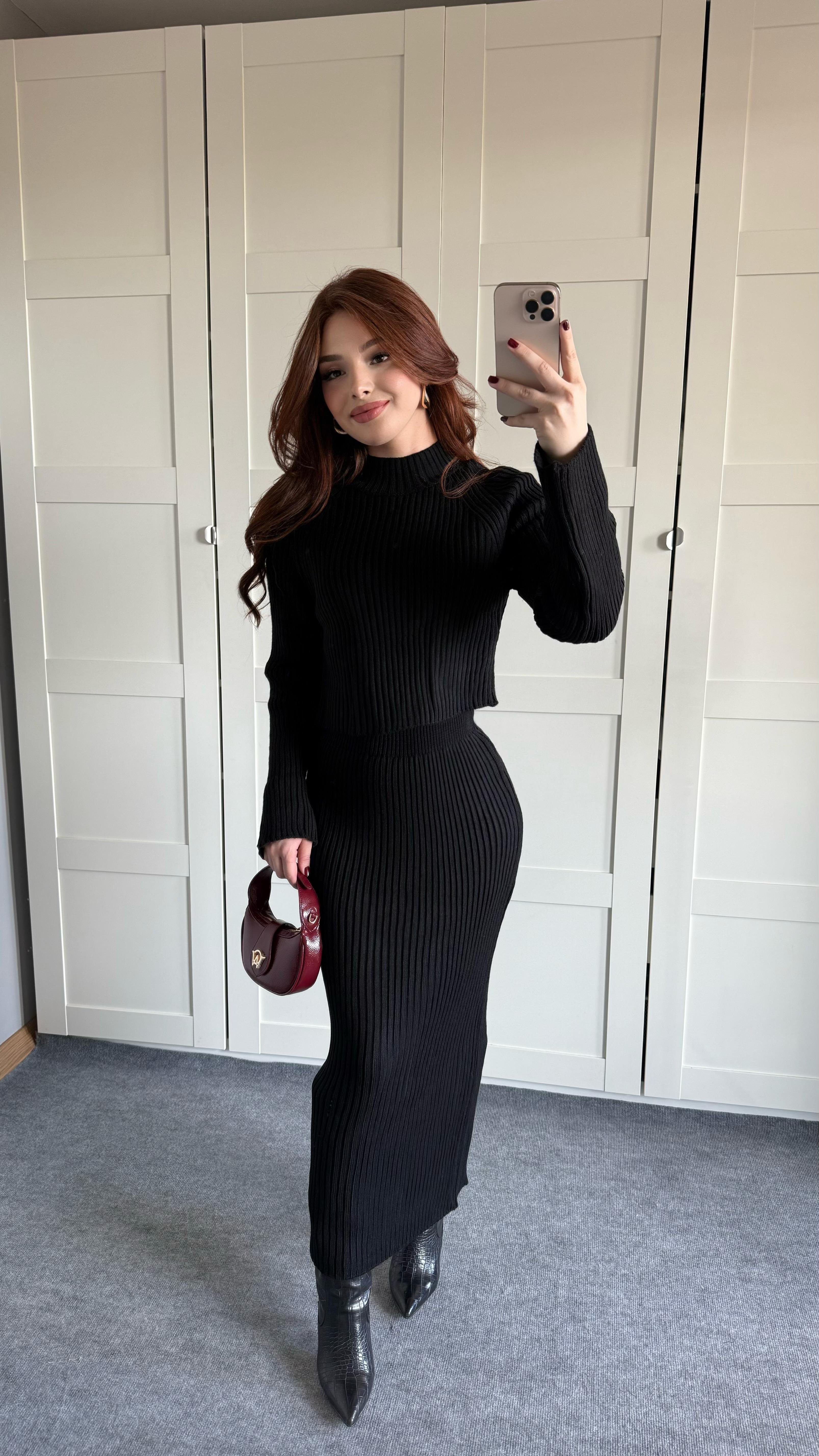 Carla Triko Etek Takım Siyah