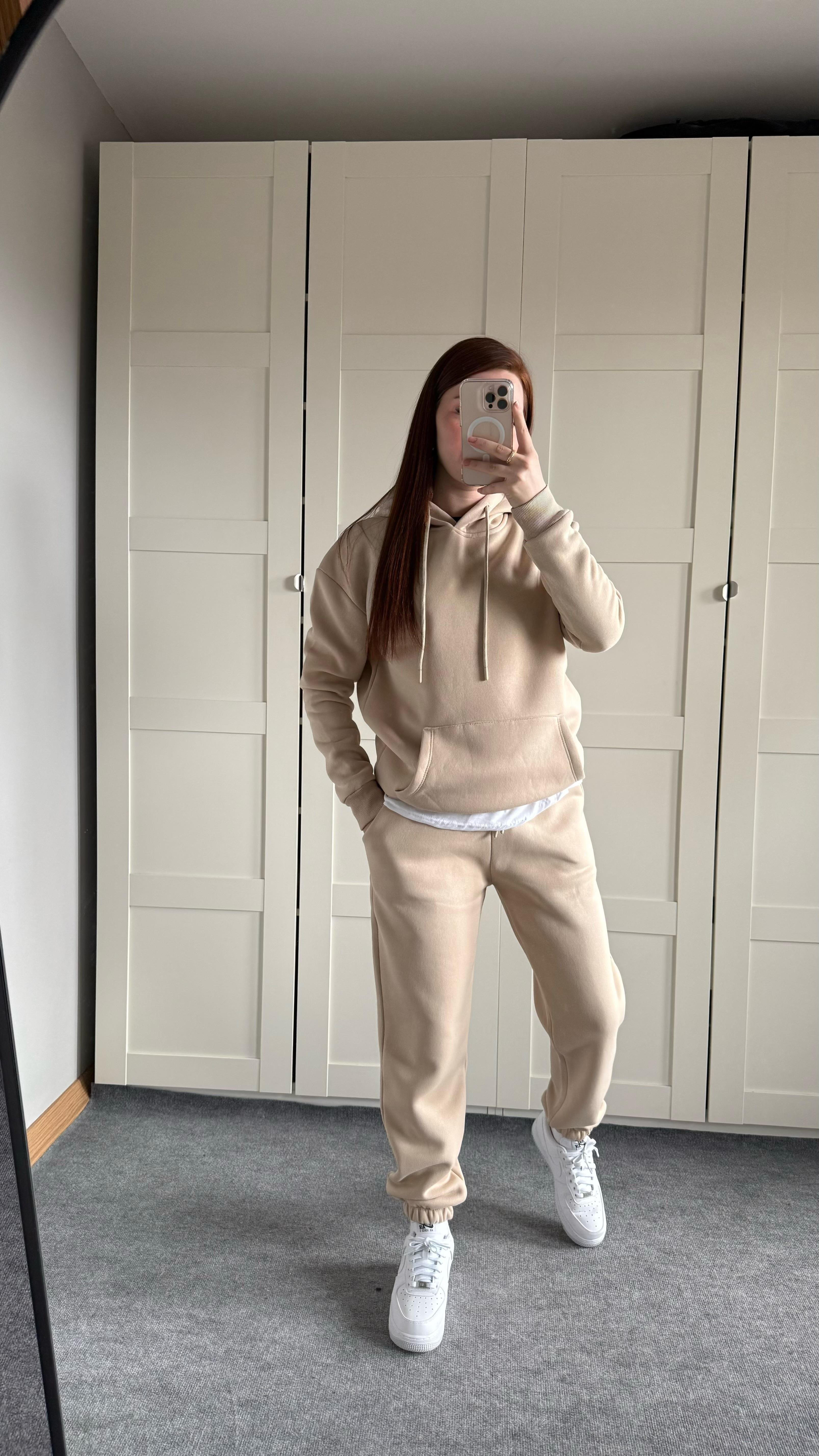 Casual Kapüşonlu Eşofman Takımı Bej