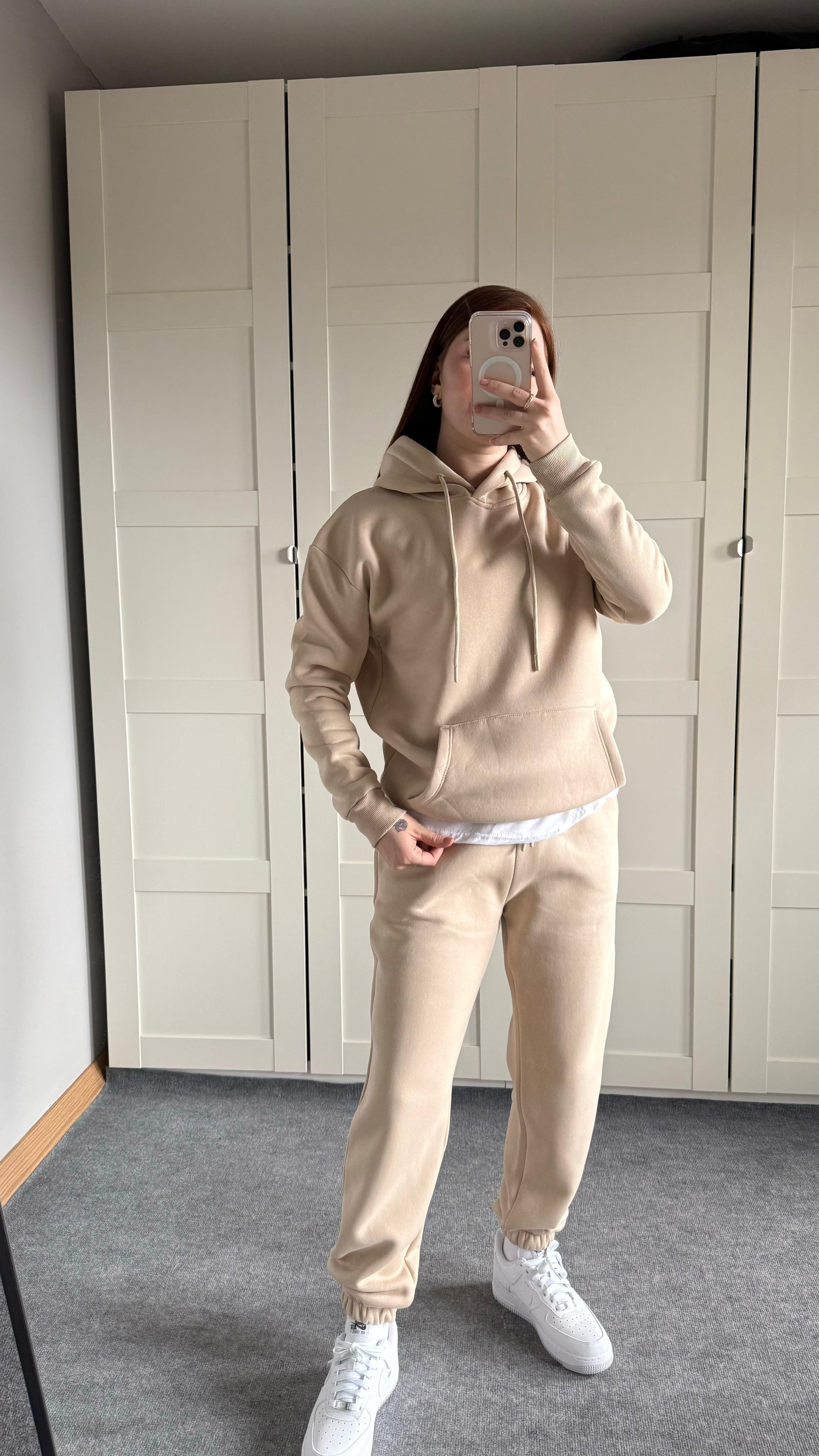 Casual Kapüşonlu Eşofman Takımı Bej