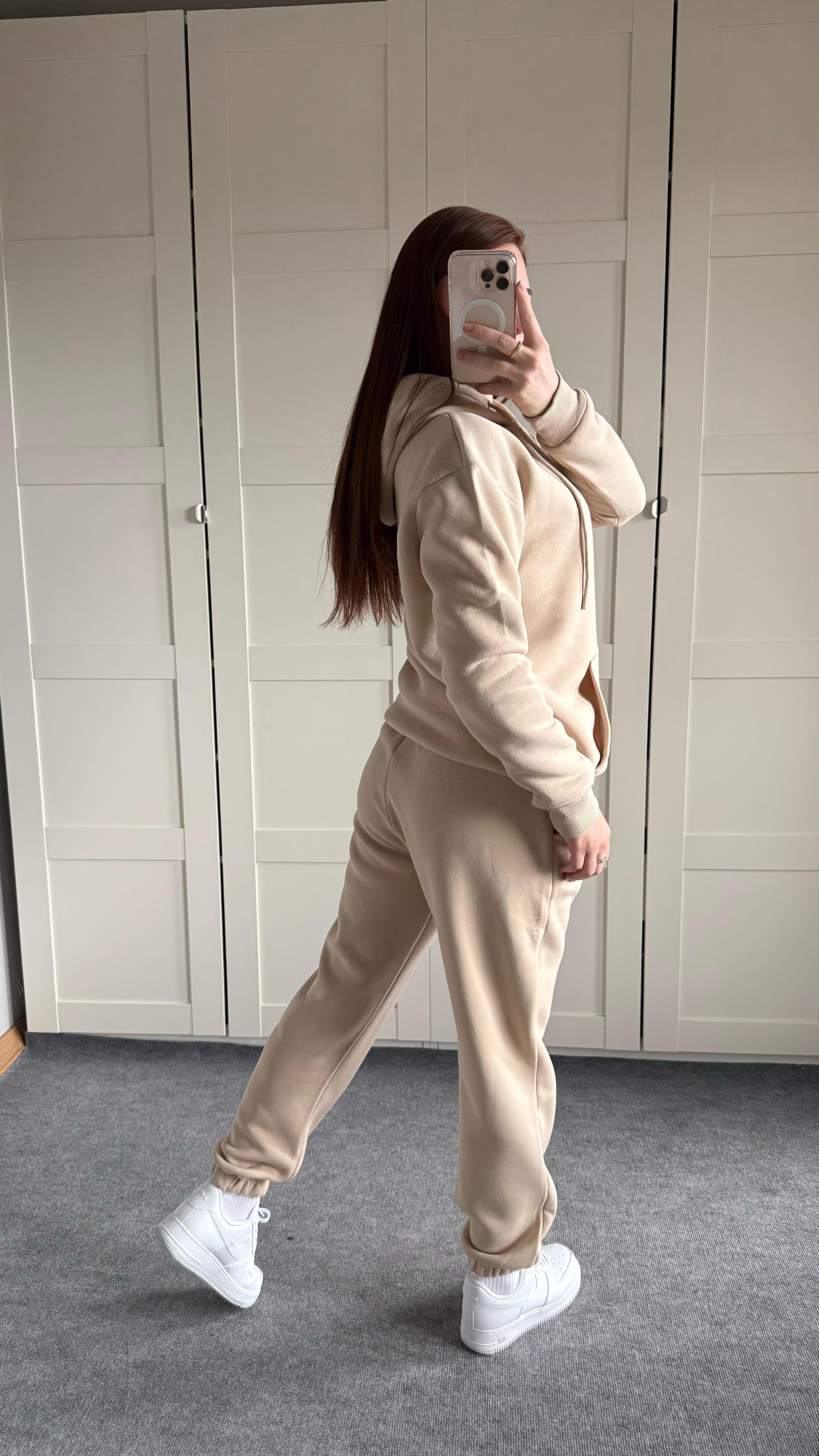 Casual Kapüşonlu Eşofman Takımı Bej