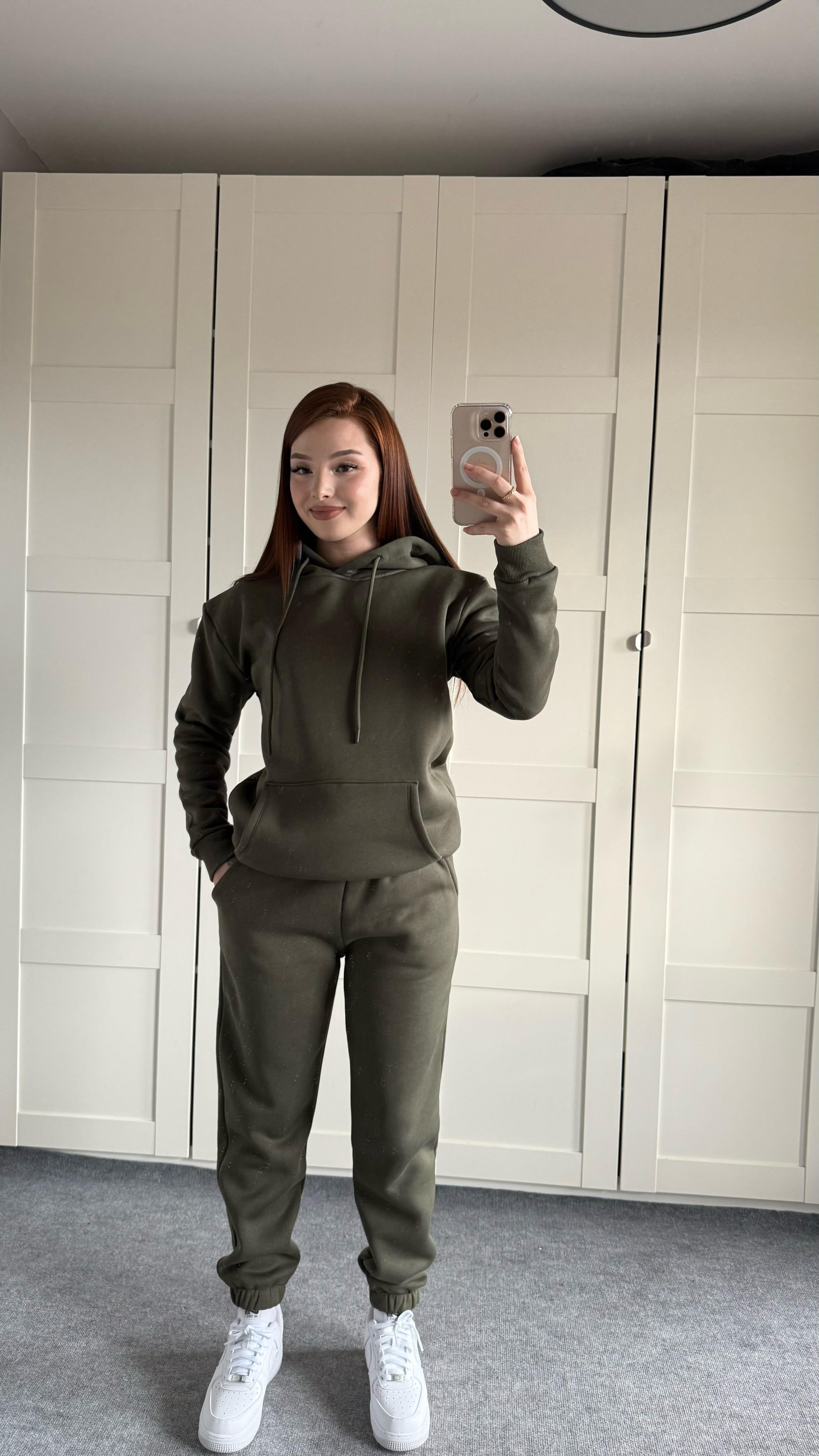 Casual Kapüşonlu Eşofman Takımı Haki
