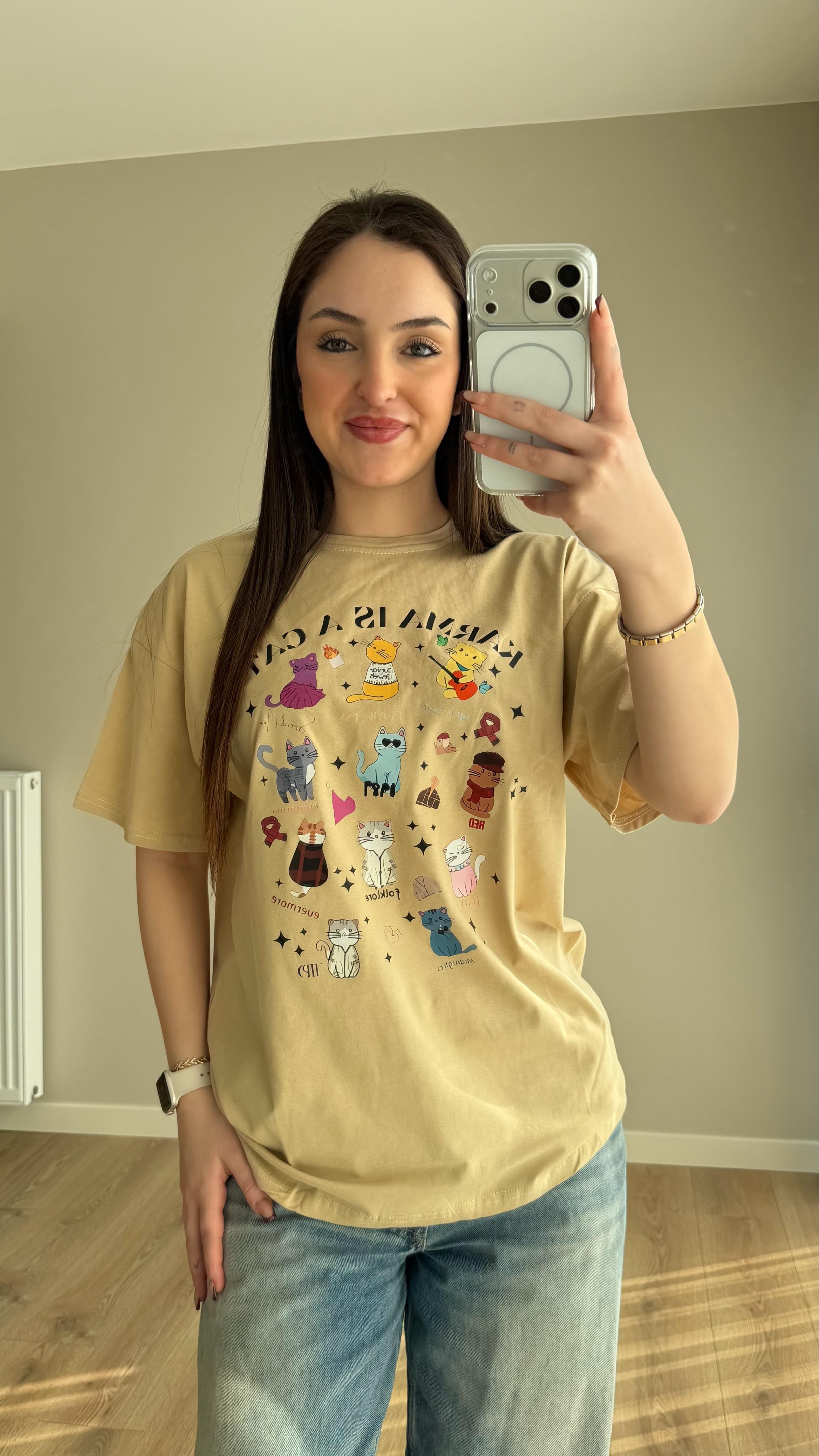 Cat Tişört Bej