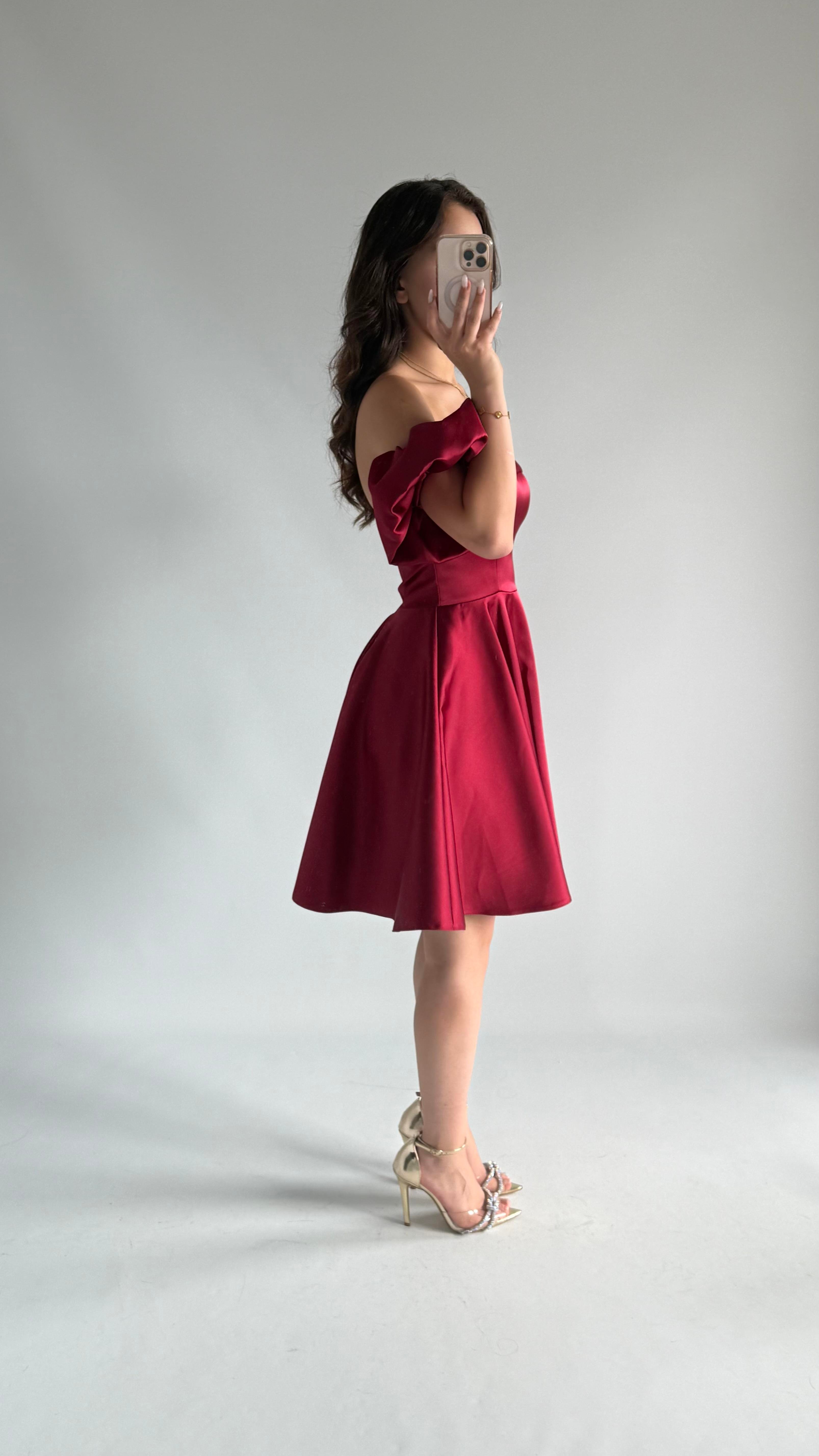 Chloe Balon Kol Mini Abiye Bordo