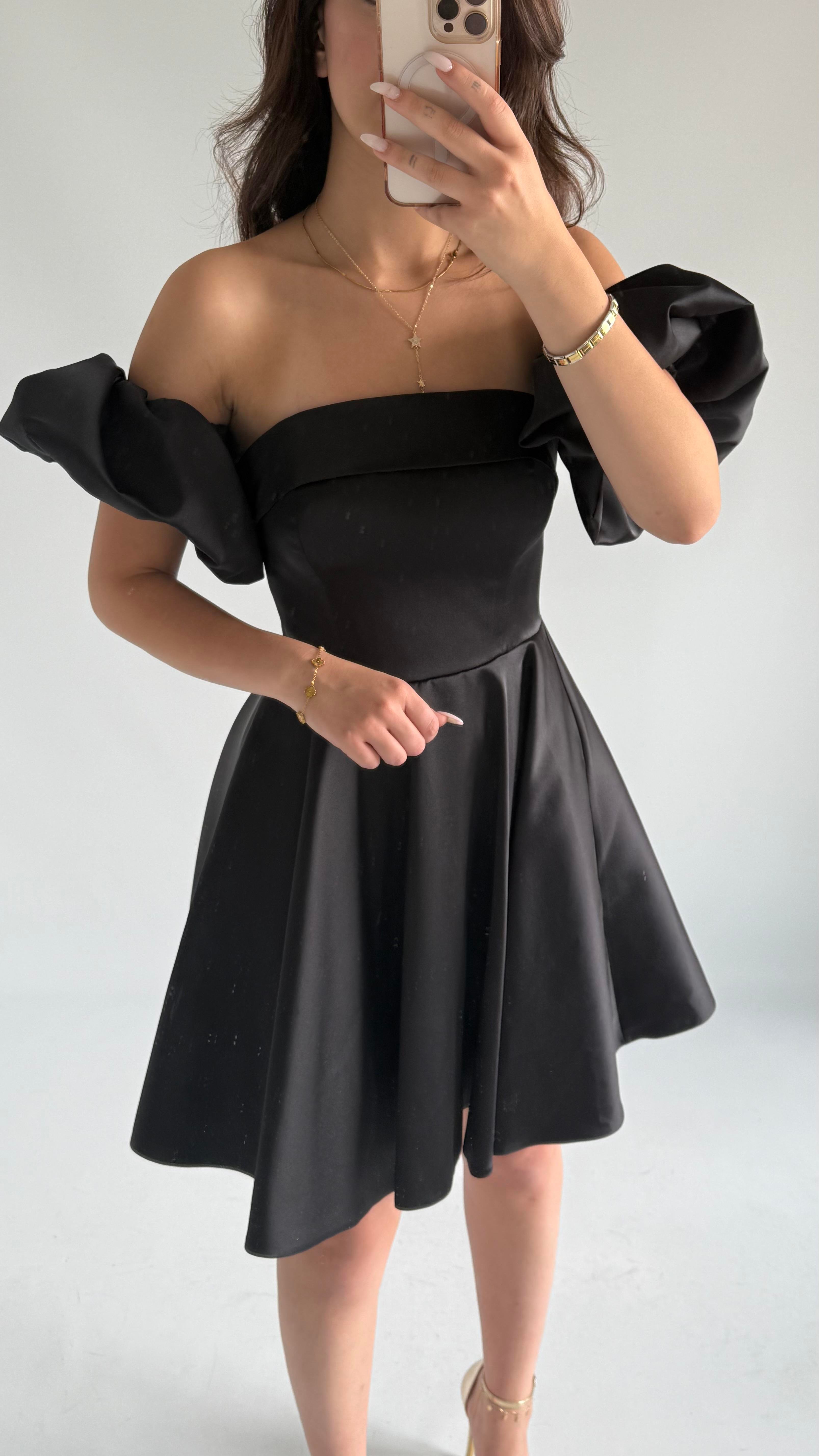 Chloe Balon Kol Mini Abiye Siyah