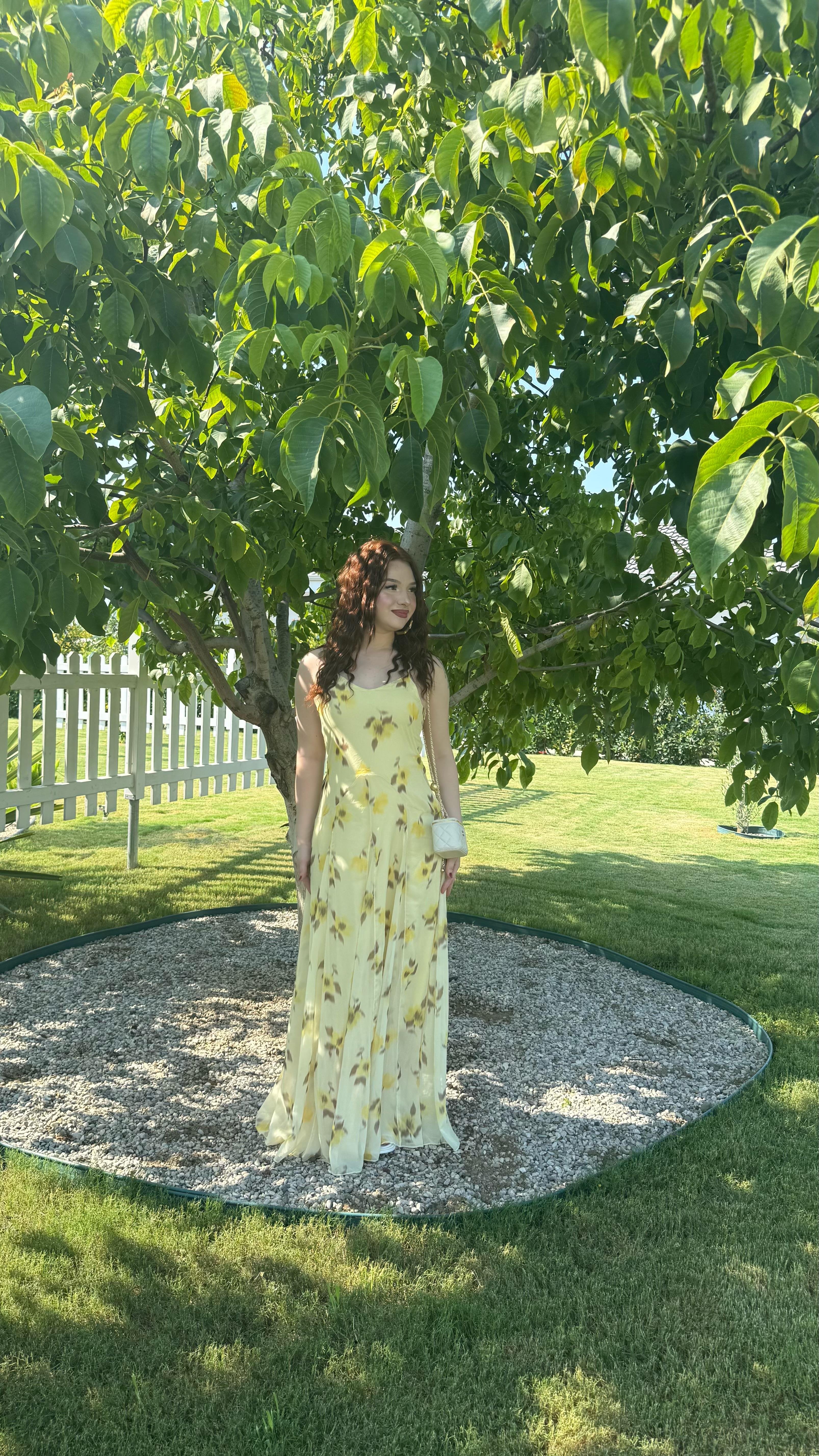 Çiçekli Sarı Efil Elbise