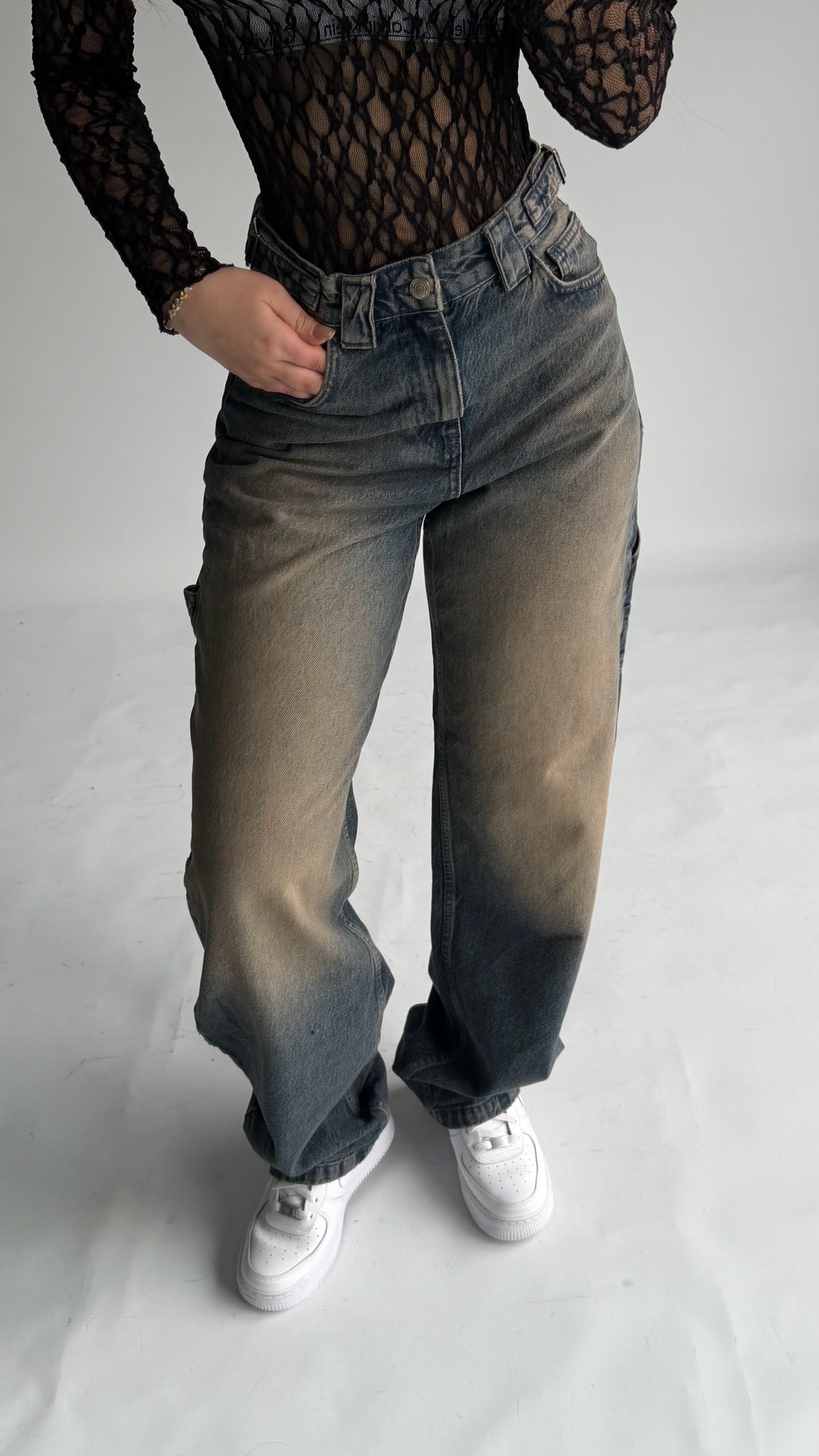 Çift Kemer Bol Kesim baggy Carpenter Jean Eskitme