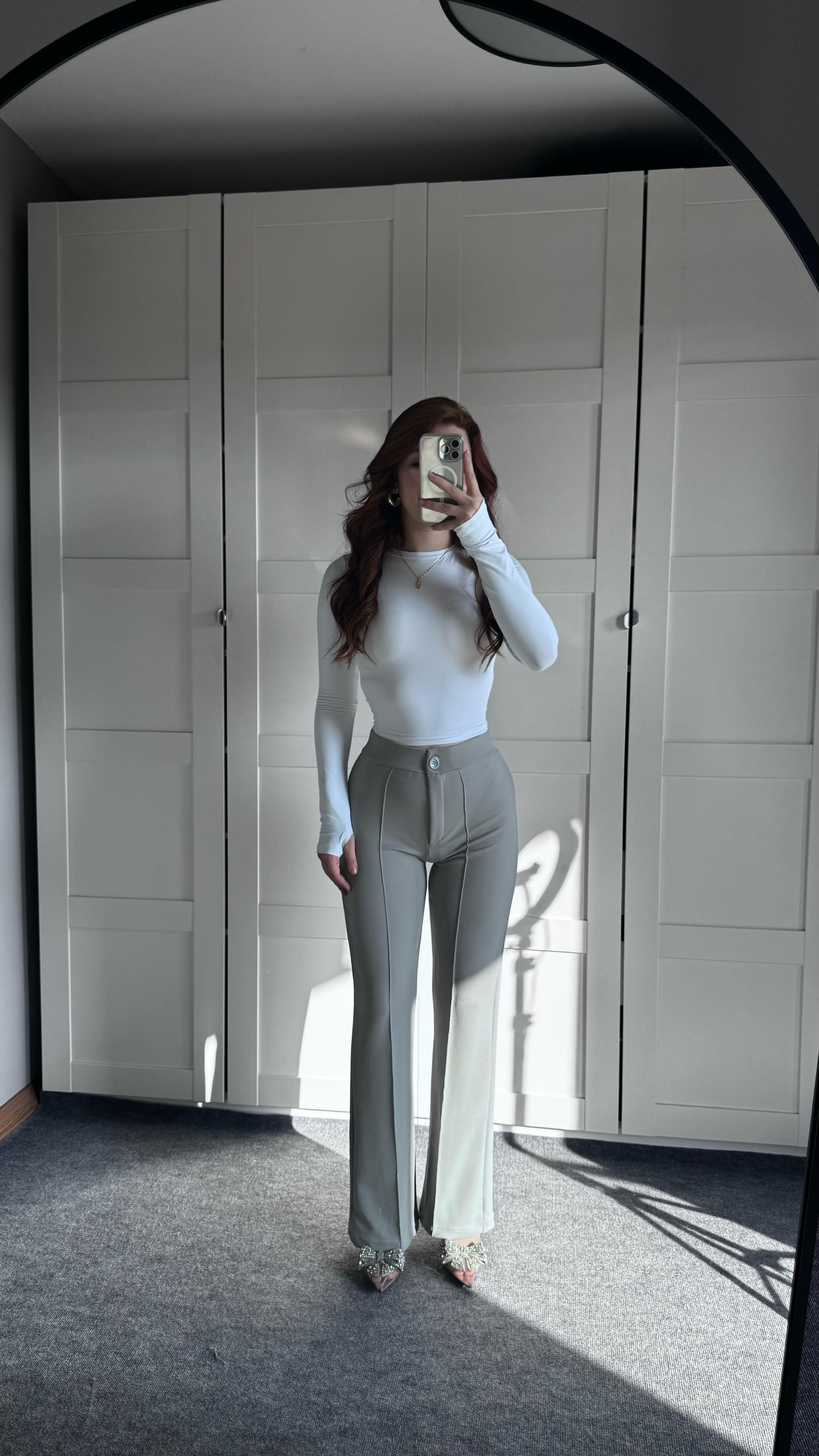 Çımalı Likralı Plazzo Pantolon Gri 