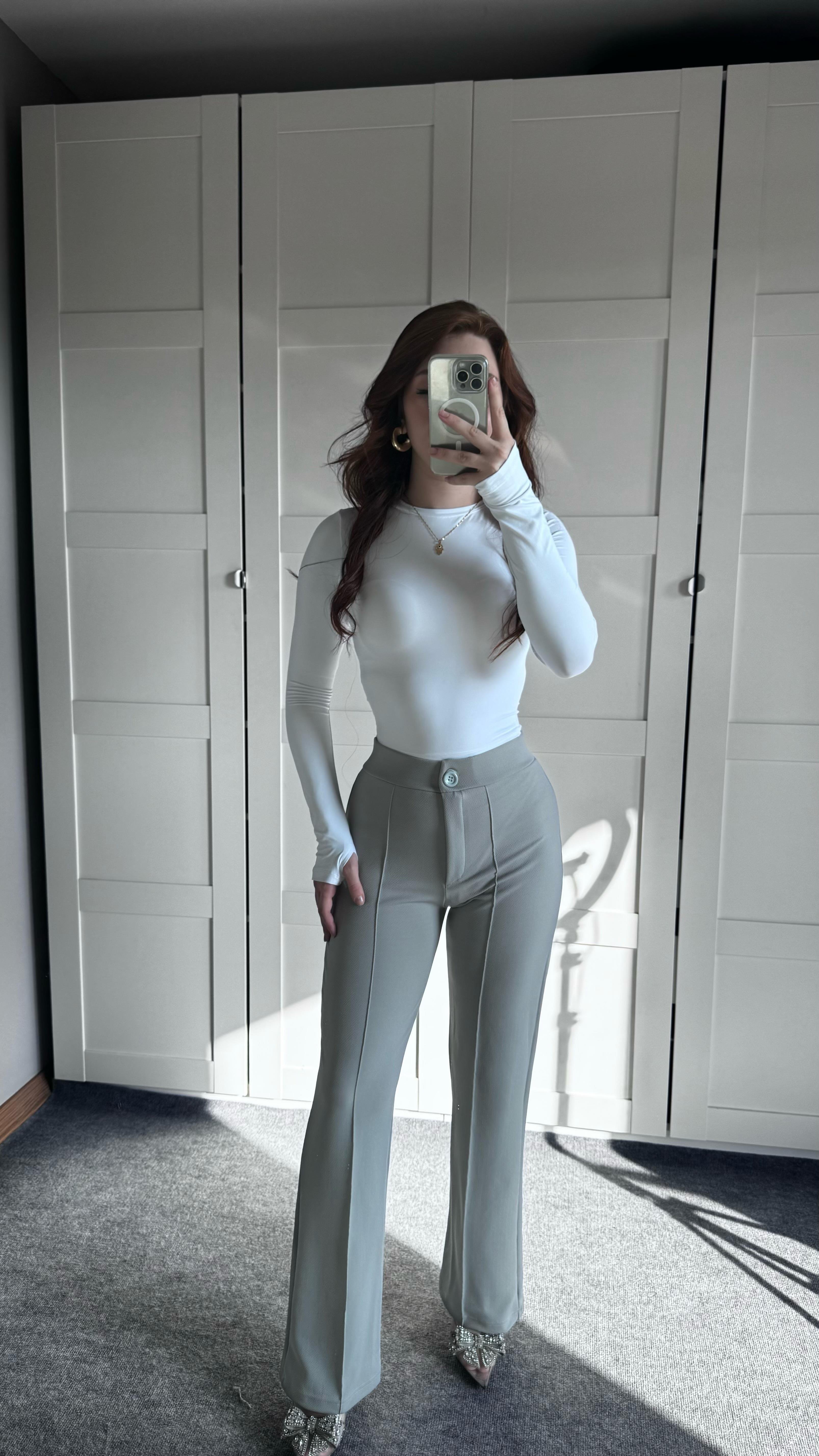 Çımalı Likralı Plazzo Pantolon Gri 
