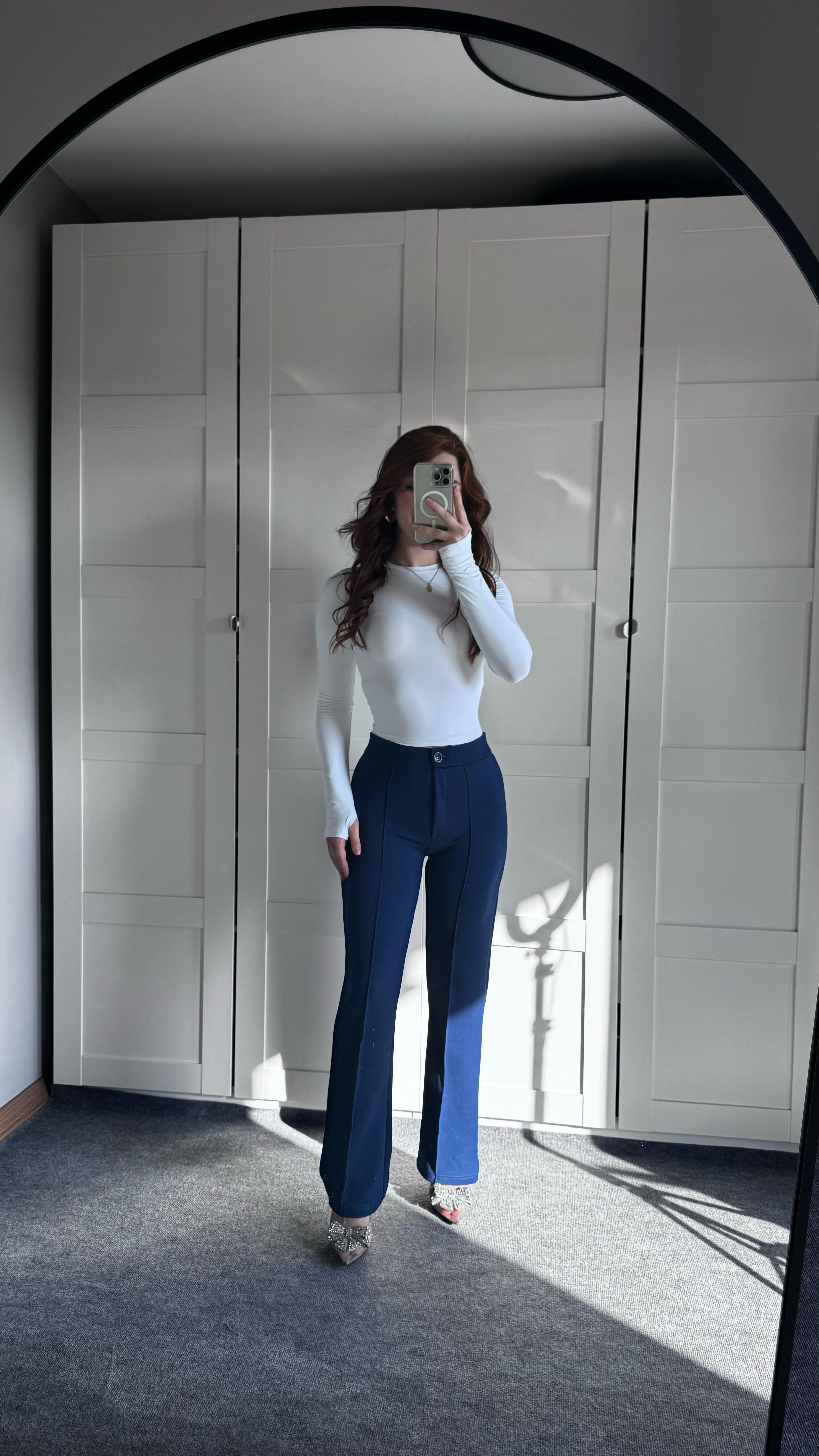 Çımalı Likralı Plazzo Pantolon Lacivert 