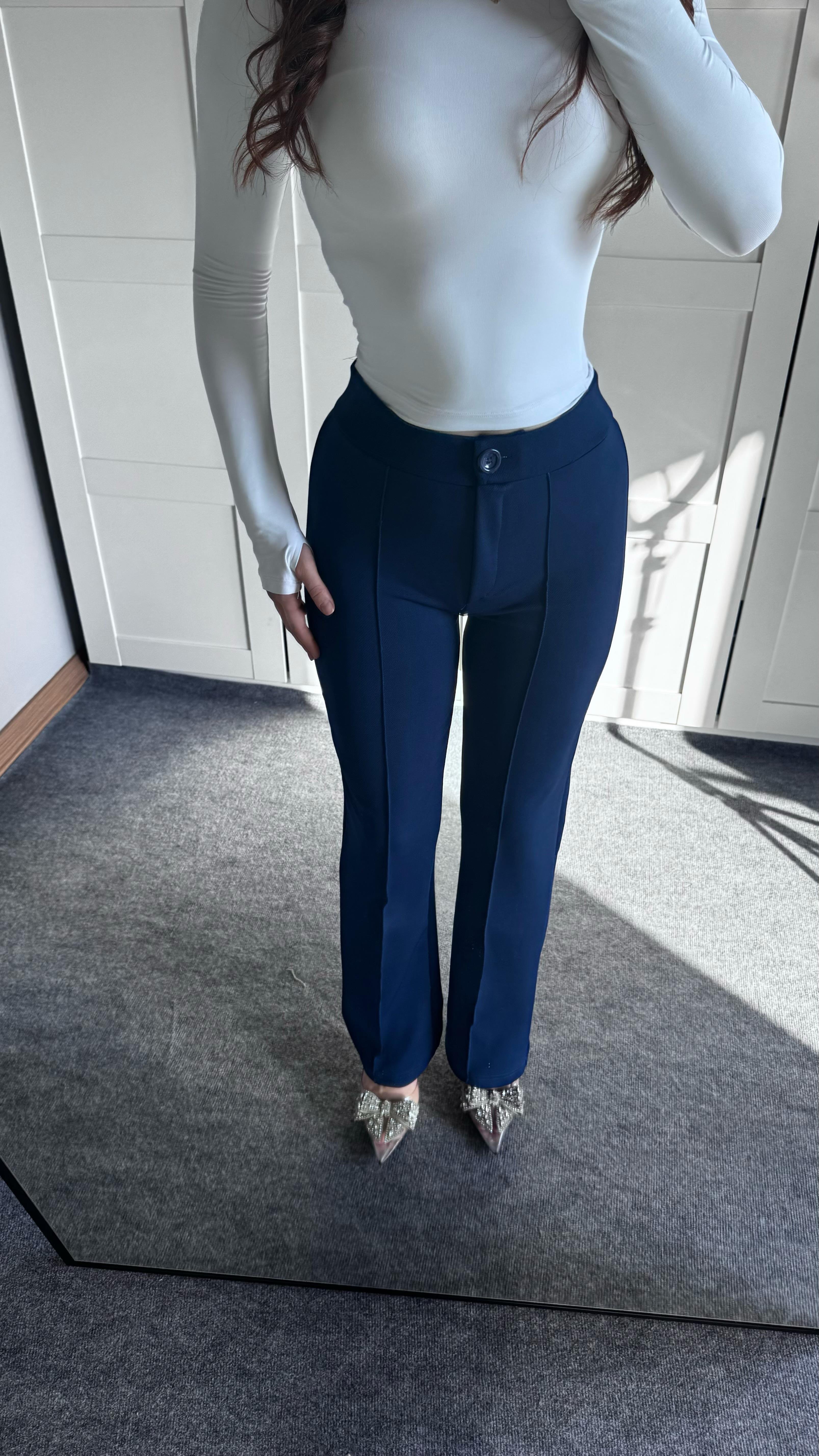 Çımalı Likralı Plazzo Pantolon Lacivert 