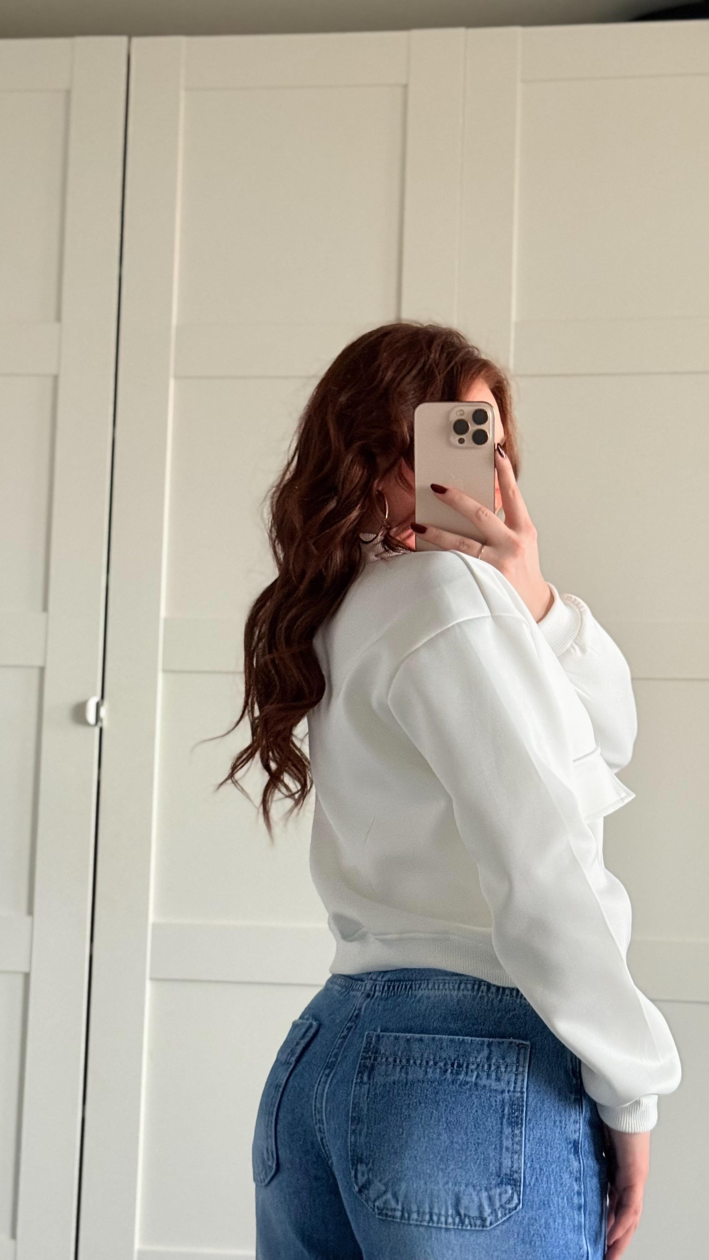 Çıtçıtlı Cepli Ceket Beyaz