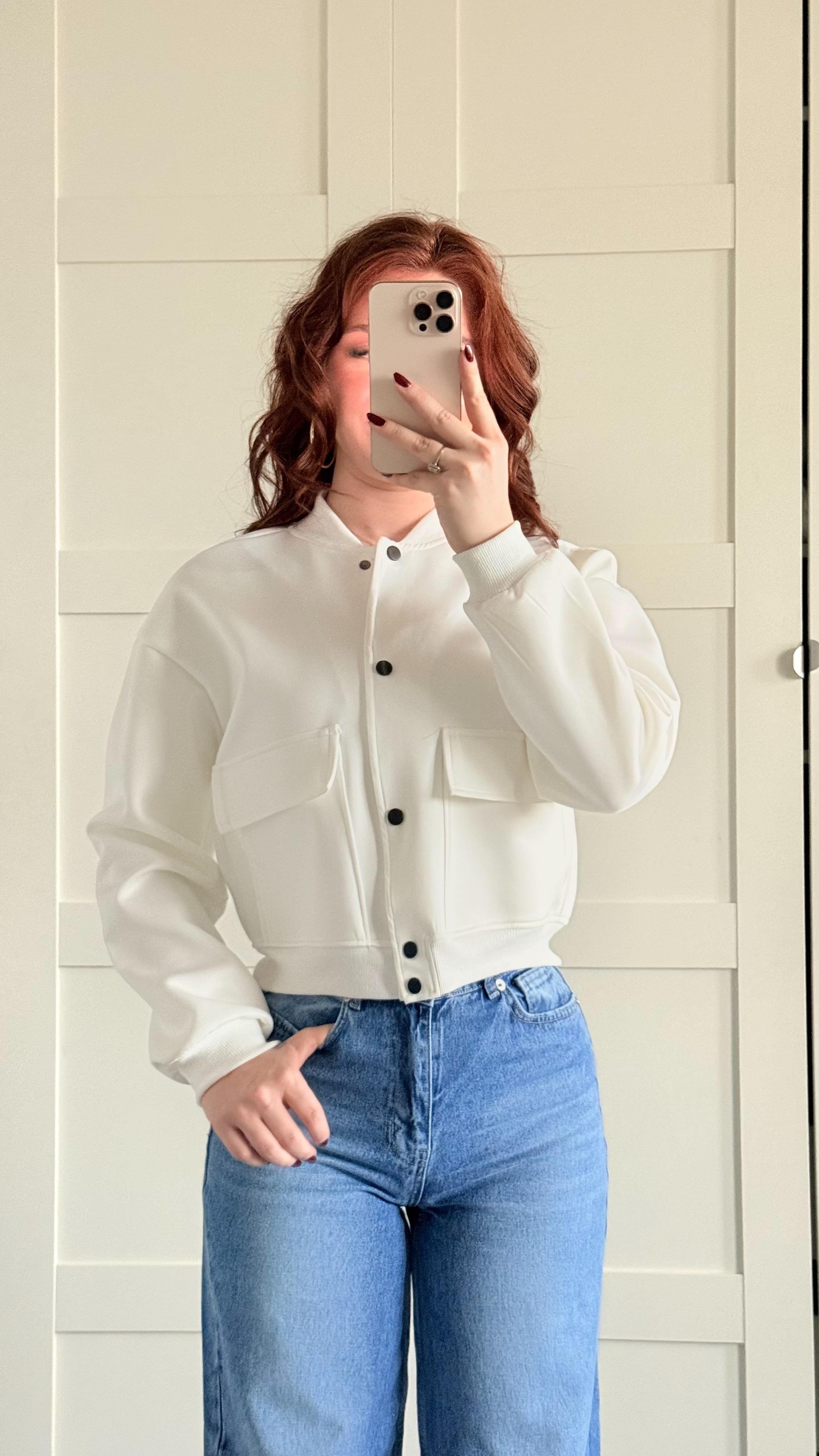 Çıtçıtlı Cepli Ceket Beyaz