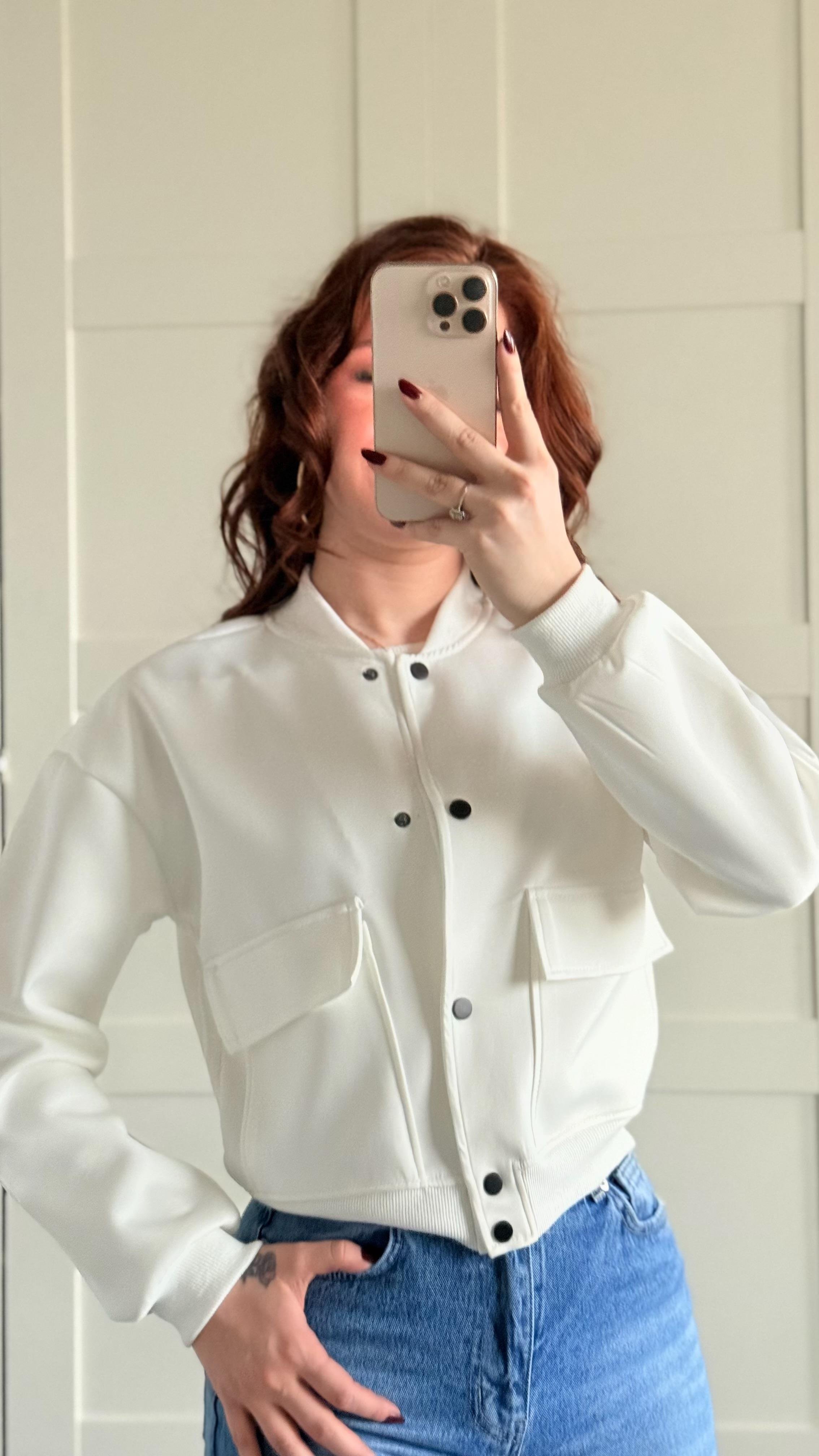 Çıtçıtlı Cepli Ceket Beyaz