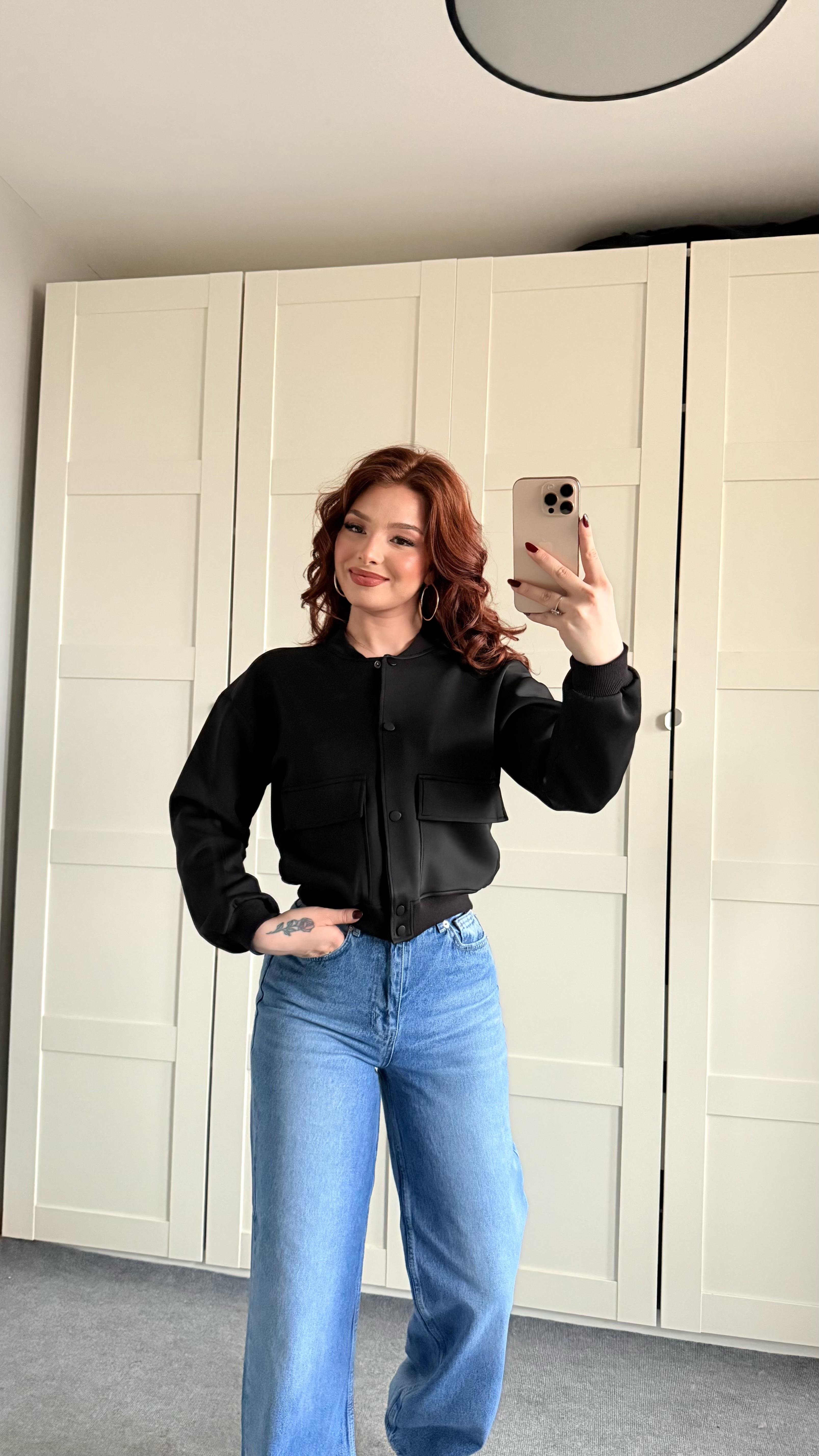 Çıtçıtlı Cepli Ceket Siyah