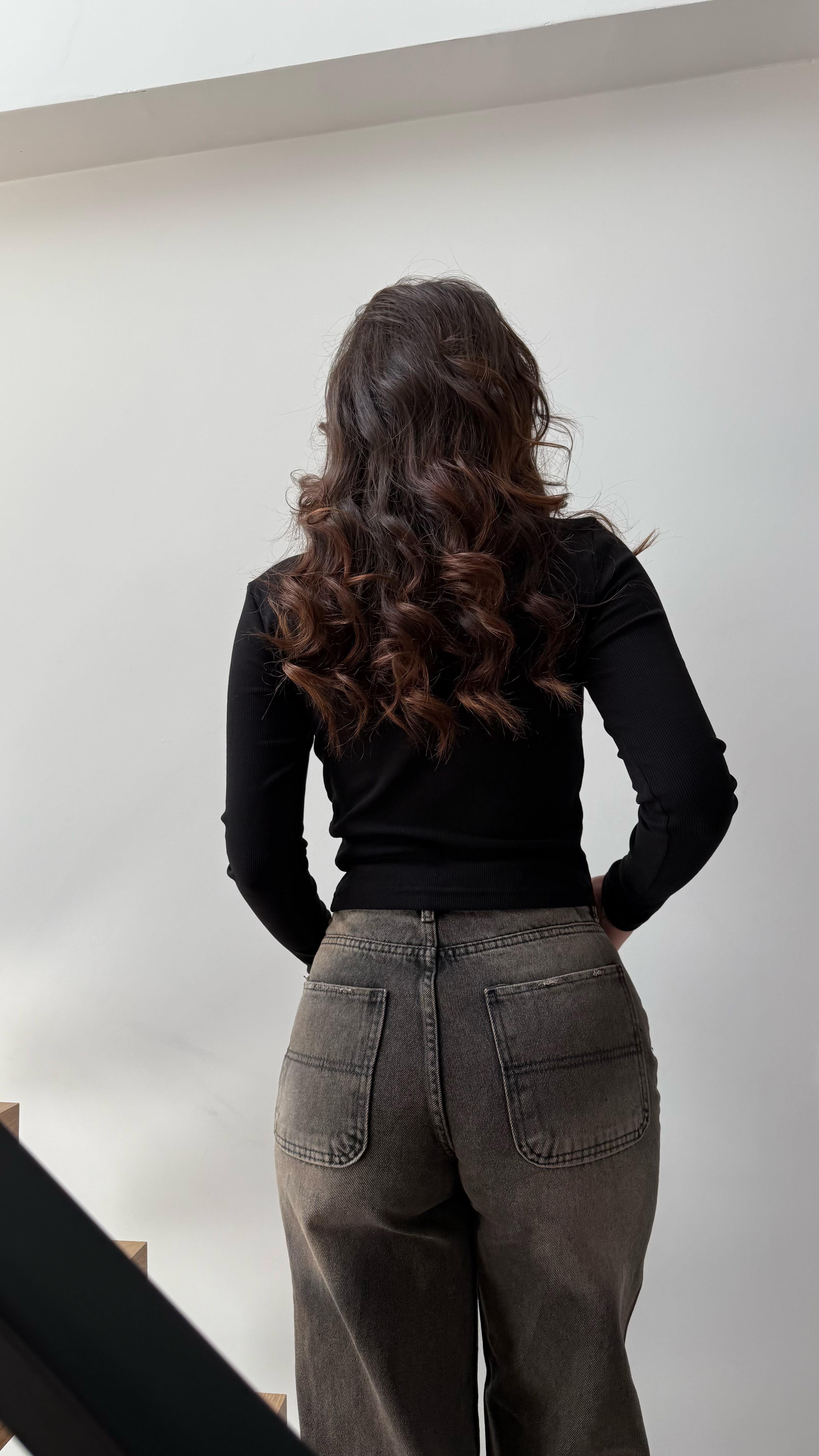 Çıtçıtlı Fitilli Bluz Siyah