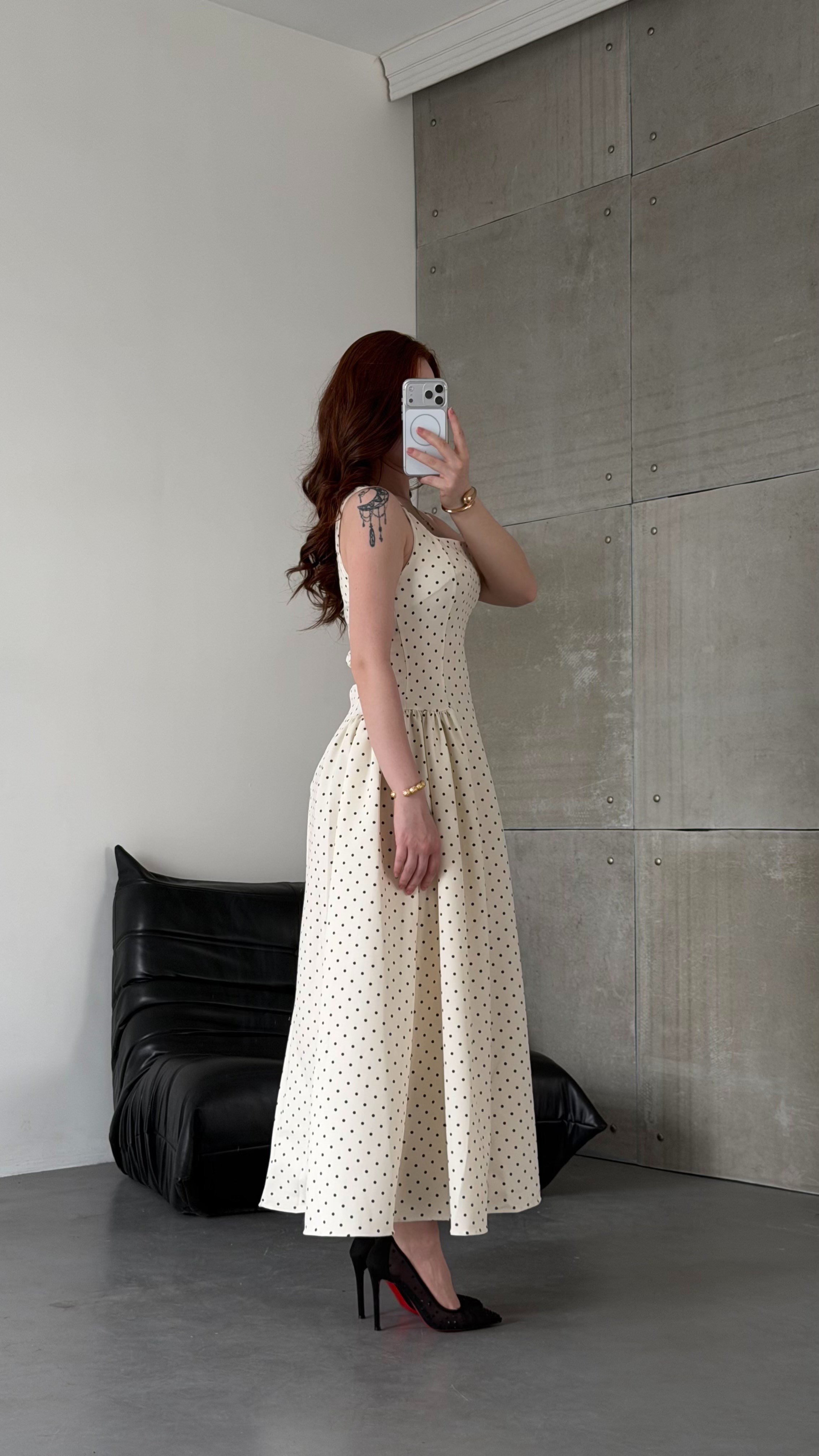 Coco Puantiye Elbise Krem