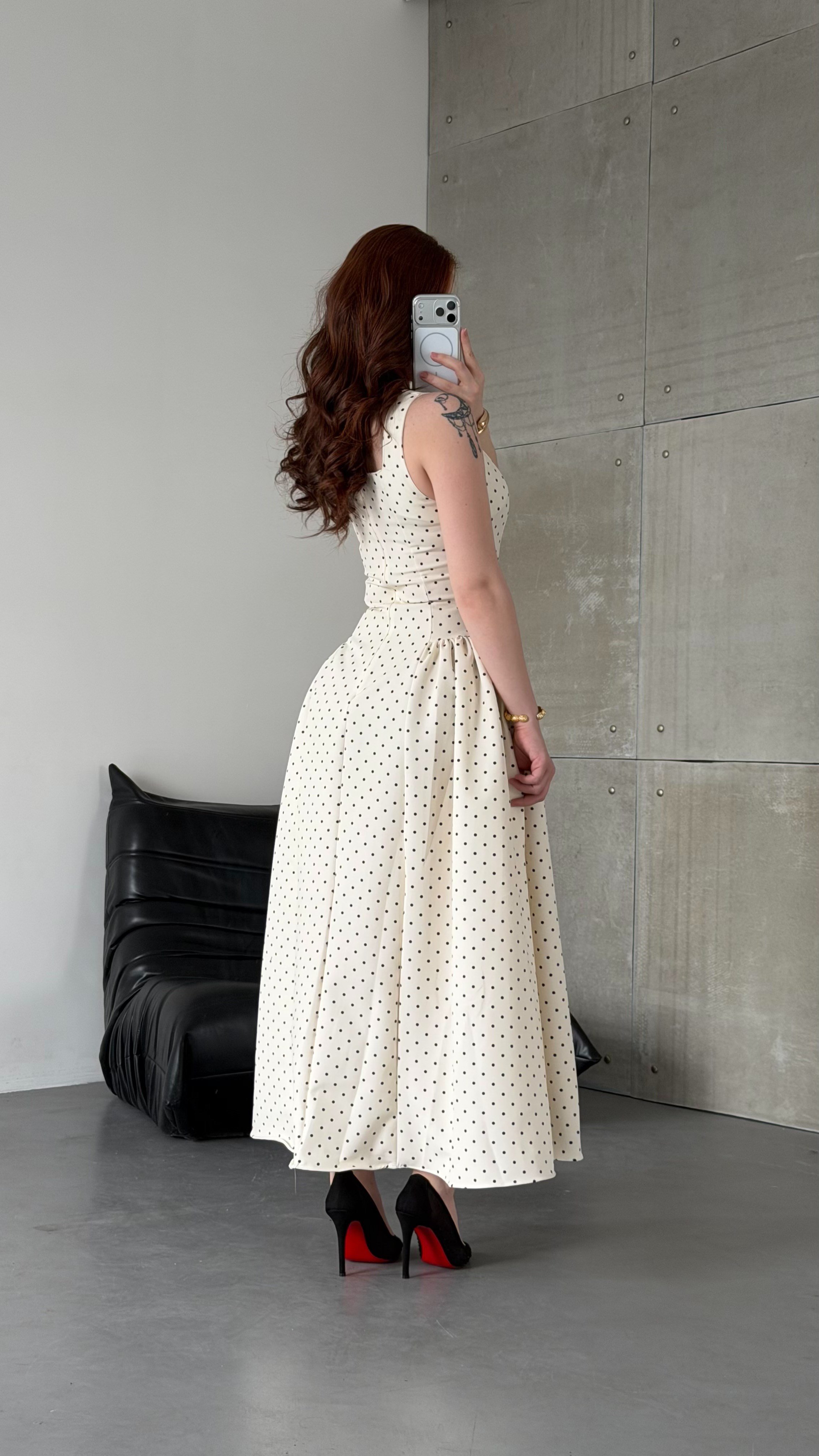 Coco Puantiye Elbise Krem