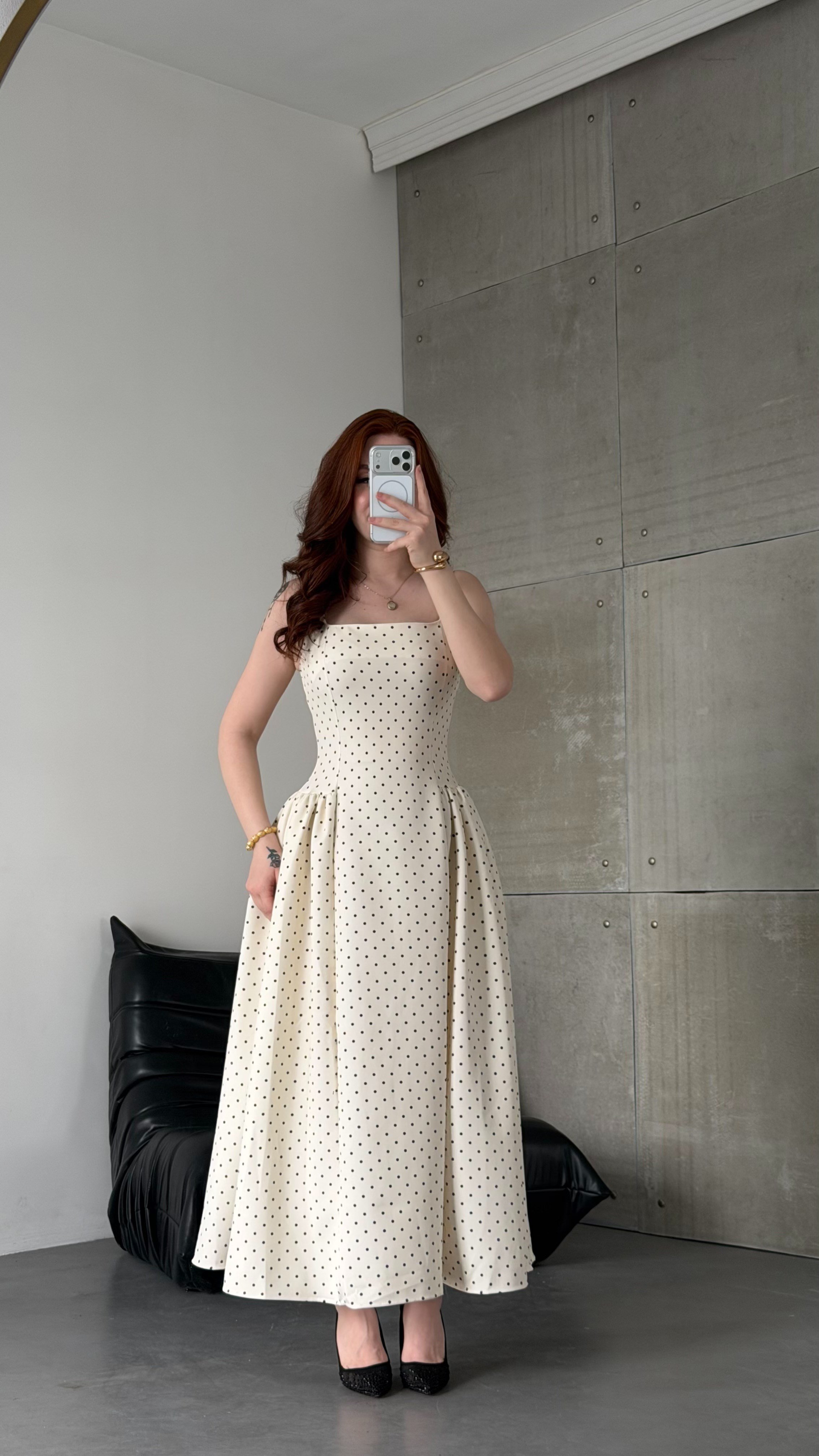 Coco Puantiye Elbise Krem