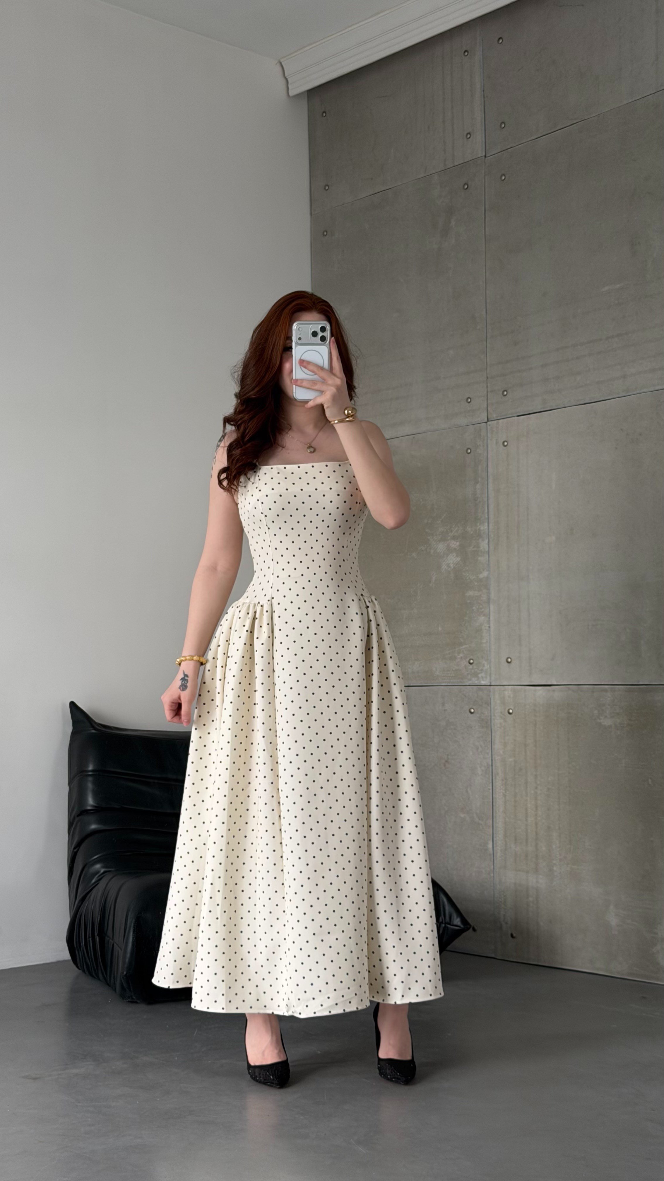 Coco Puantiye Elbise Krem