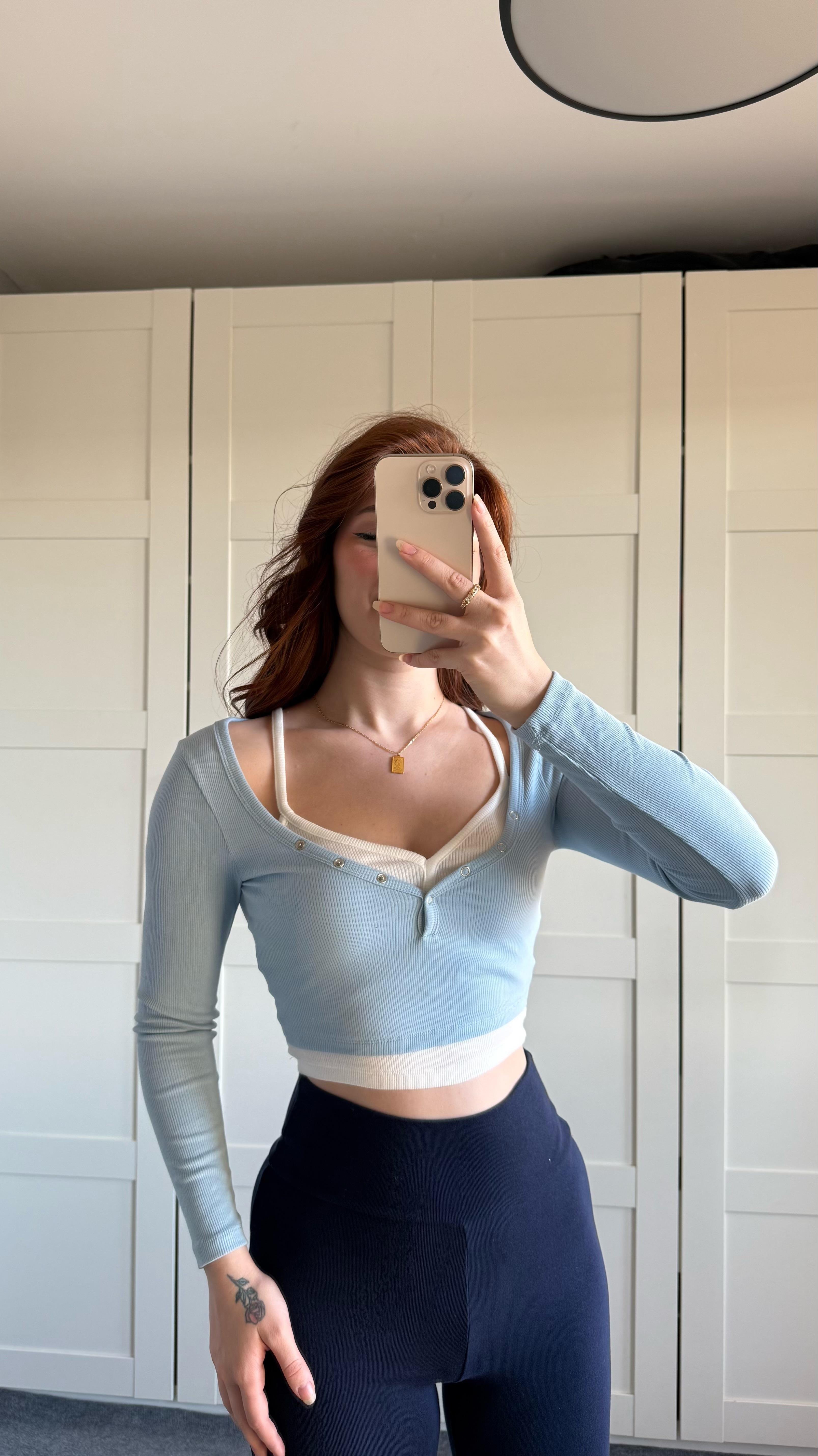 Combo Çıtçıtlı Crop Bebe Mavisi