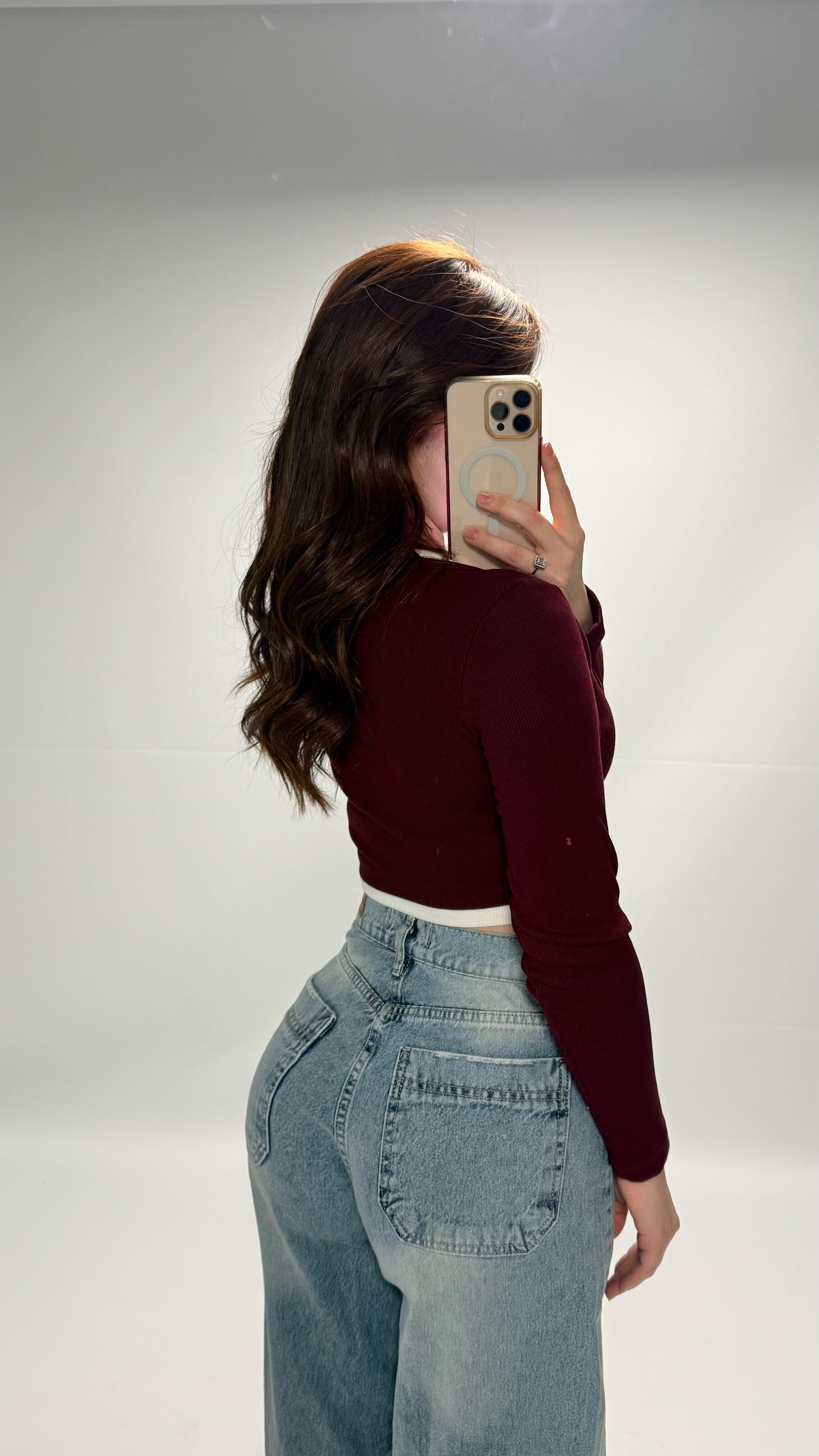 Combo Çıtçıtlı Crop Bordo
