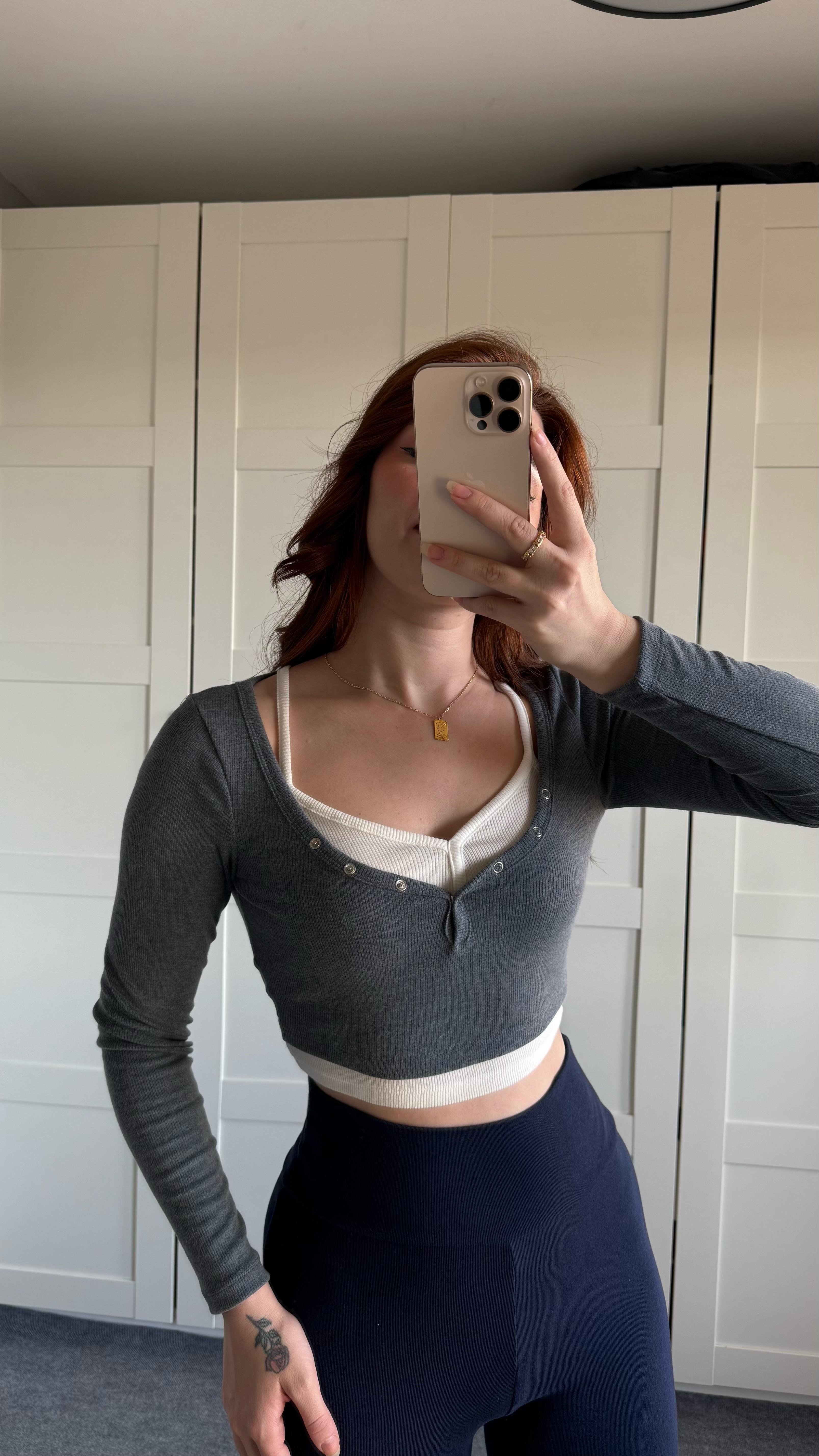 Combo Çıtçıtlı Crop Gri