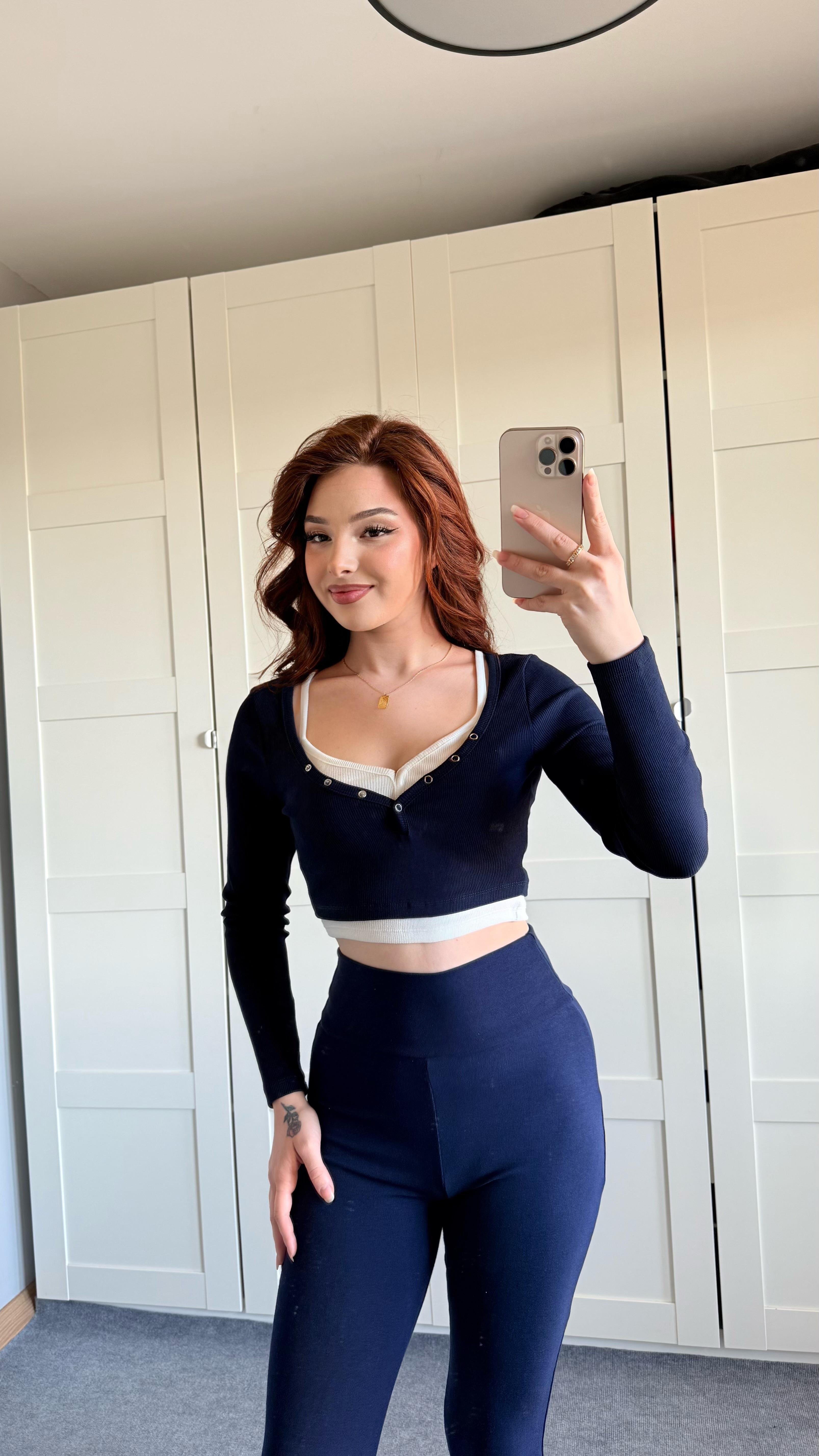 Combo Çıtçıtlı Crop Lacivert 