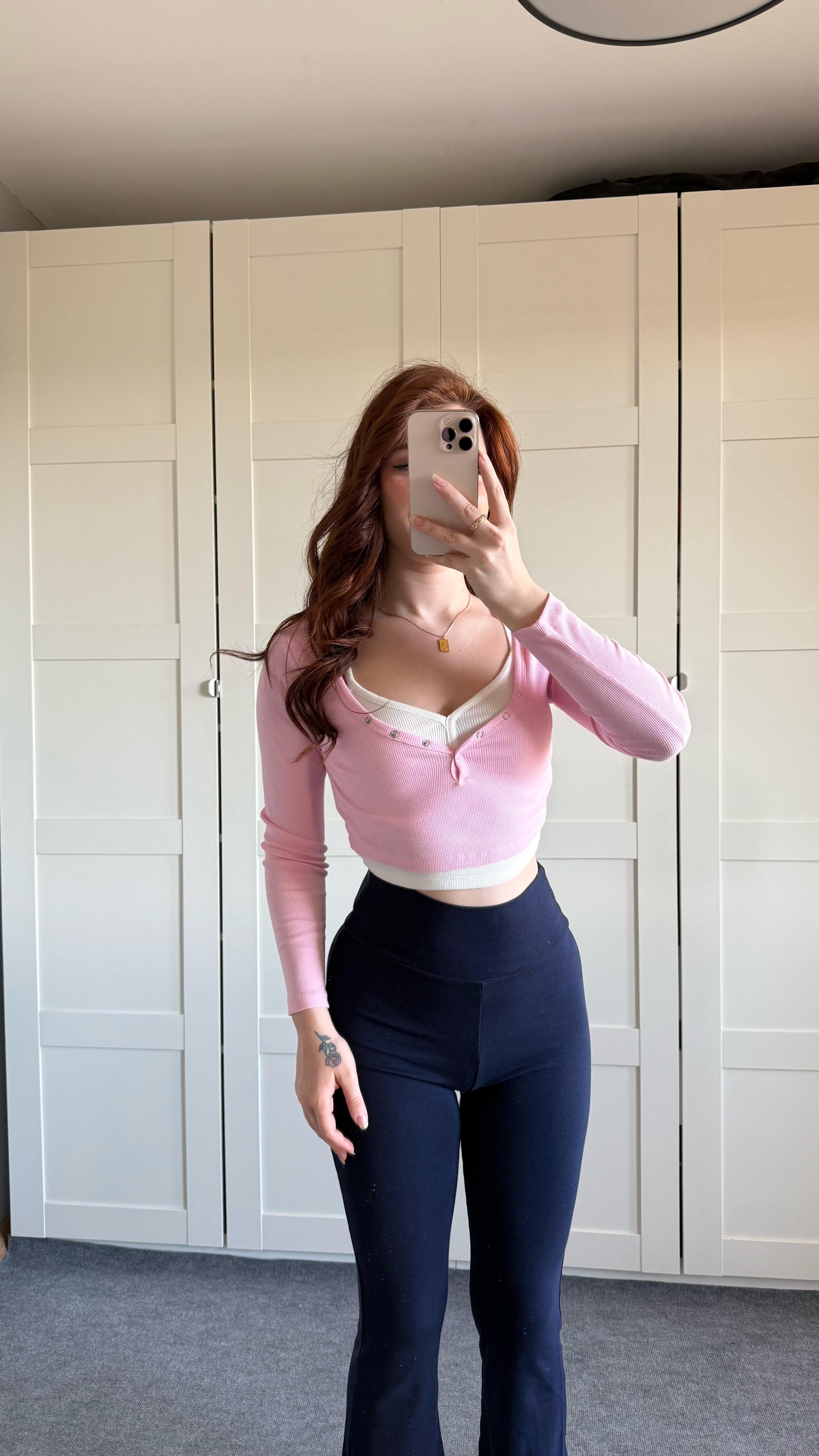 Combo Çıtçıtlı Crop Pembe