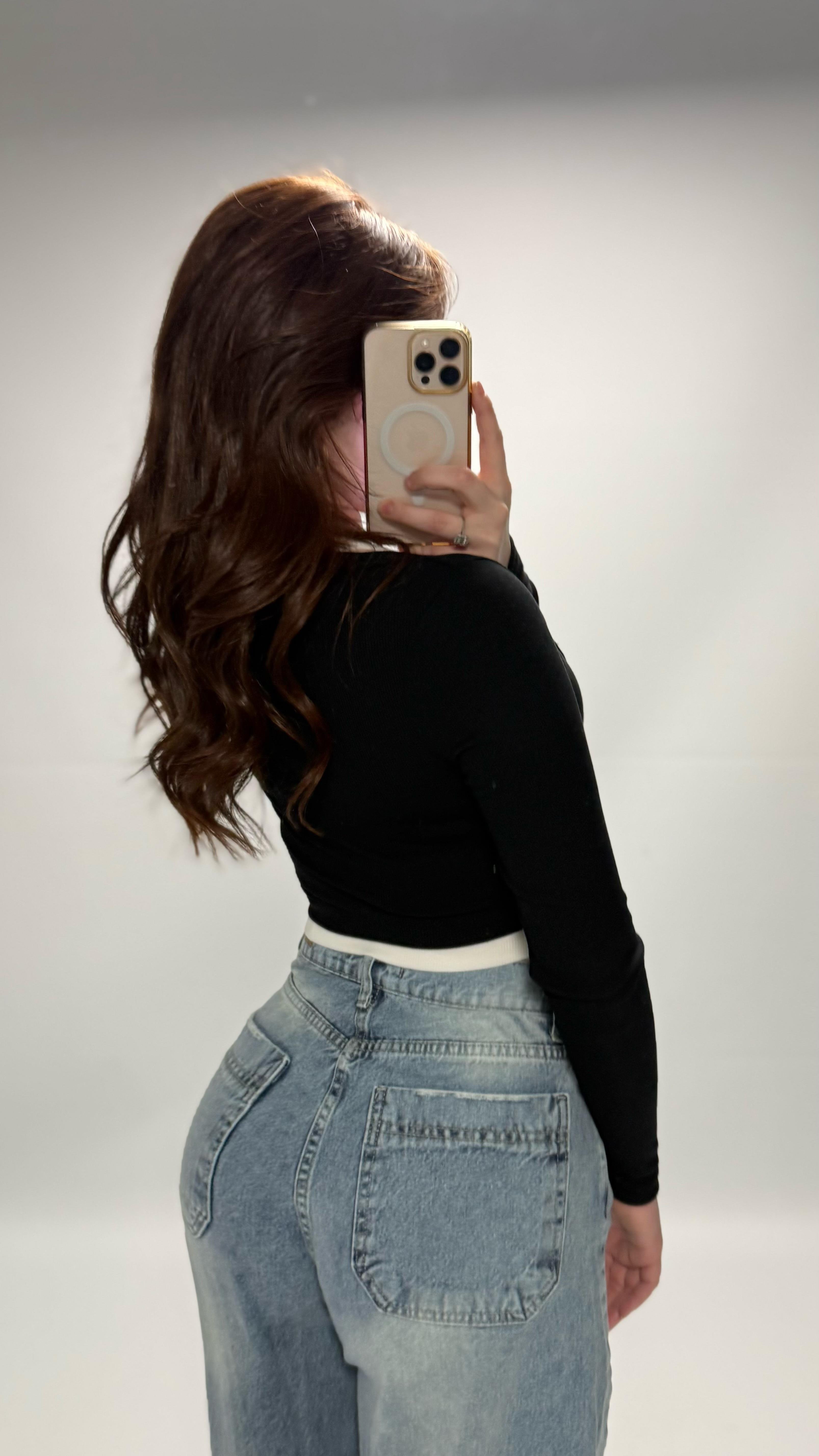 Combo Çıtçıtlı Crop Siyah
