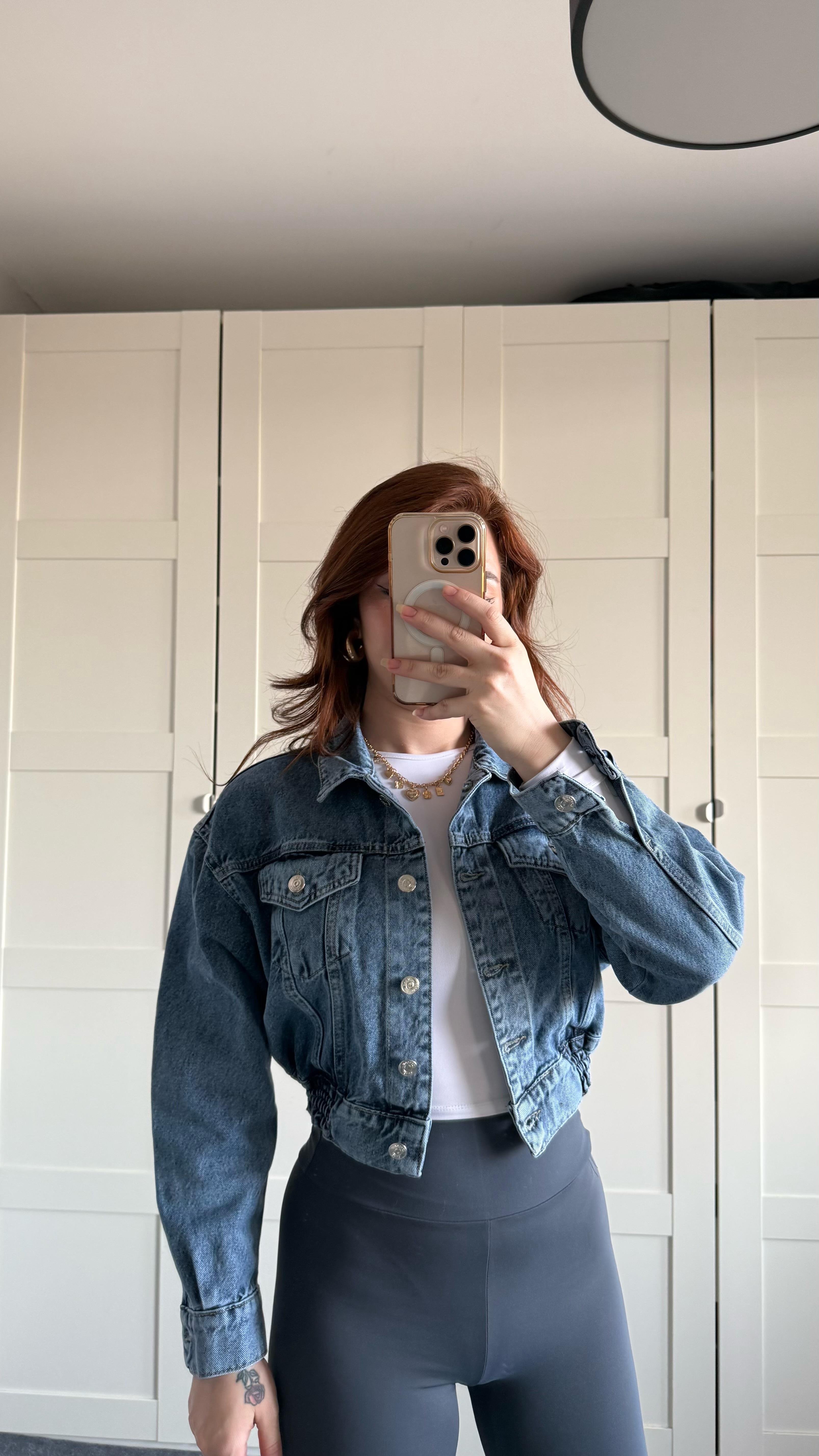 Crop Kot Ceket Açık Mavi