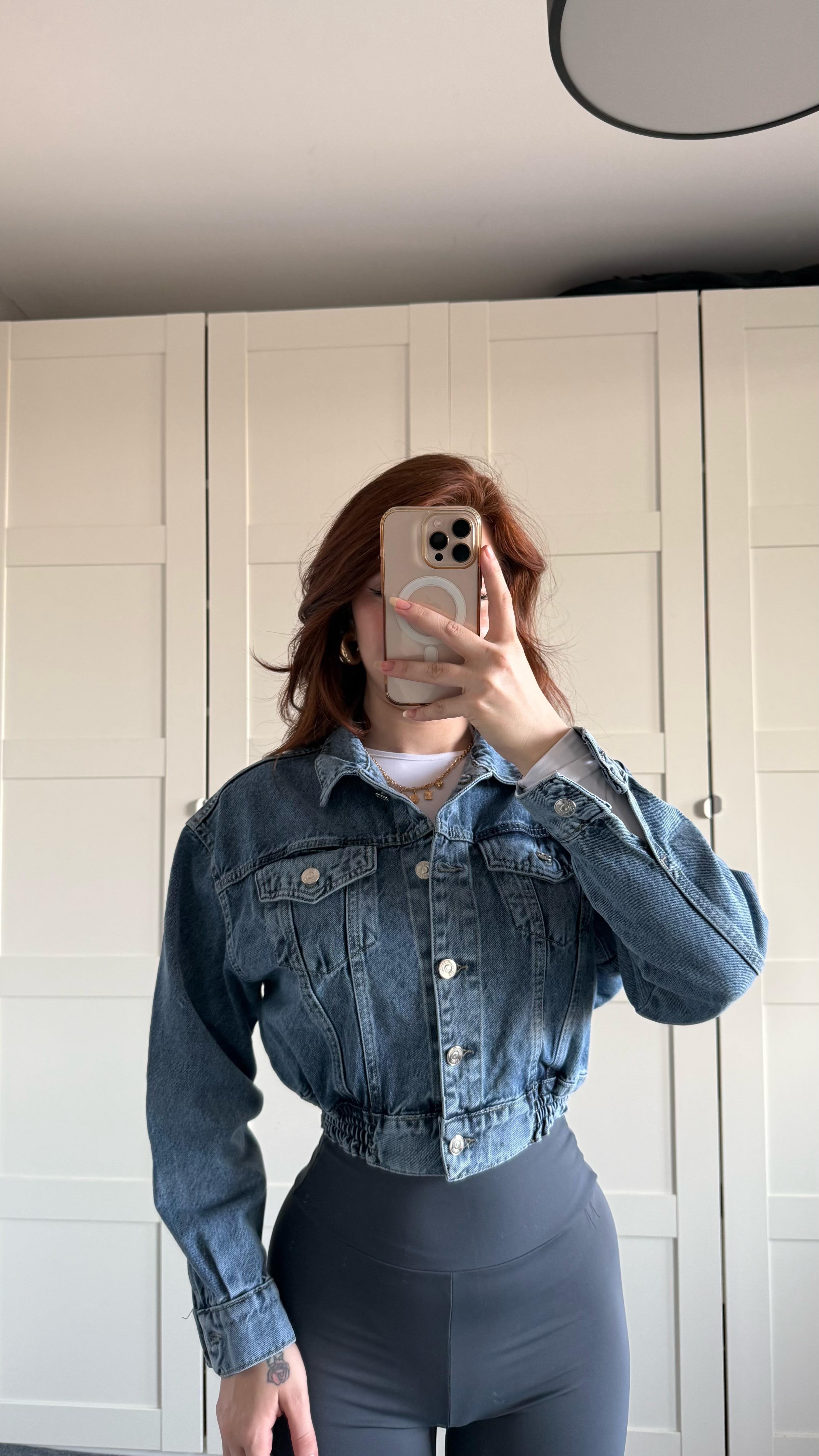 Crop Kot Ceket Açık Mavi