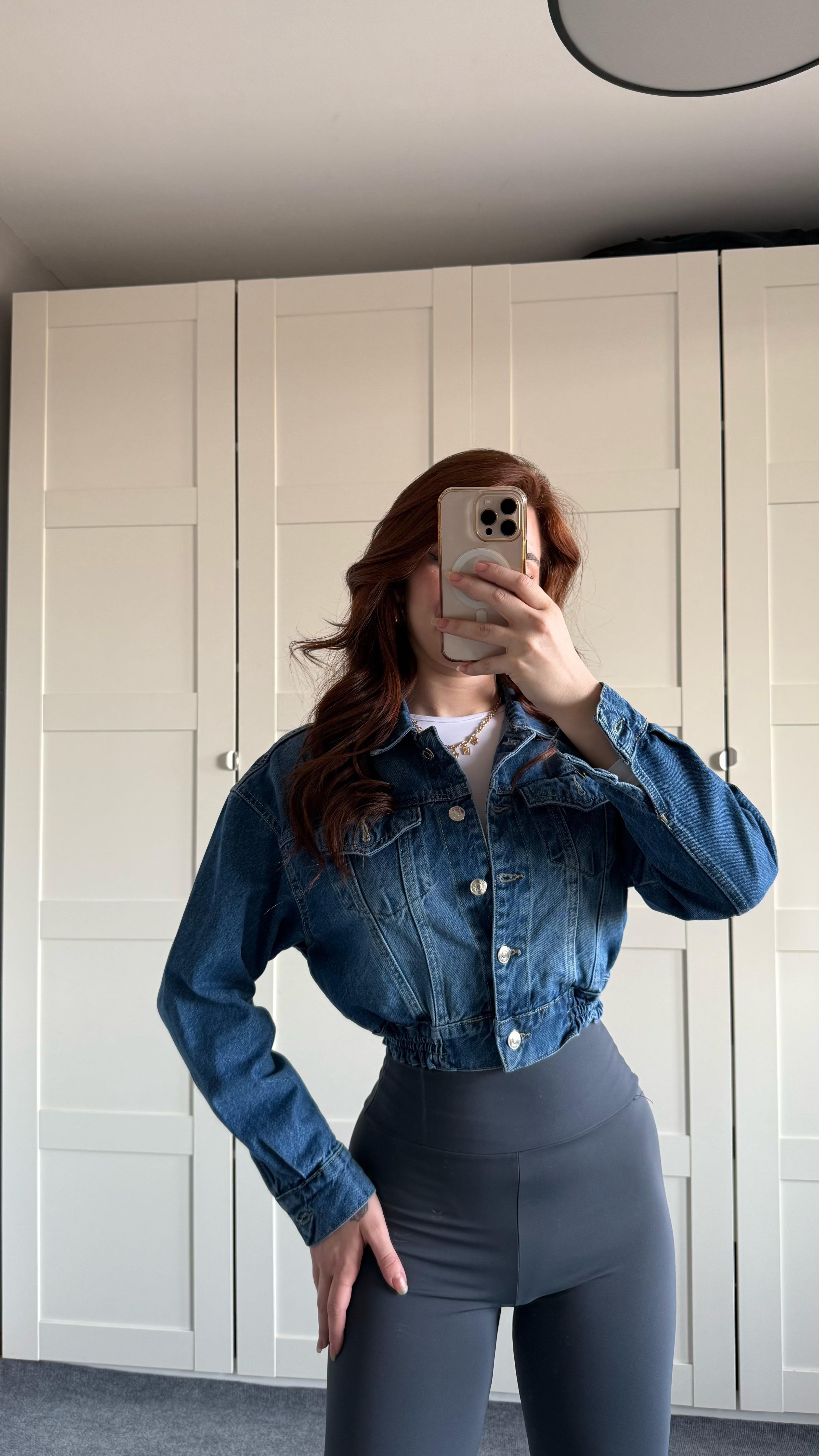 Crop Kot Ceket Koyu Mavi