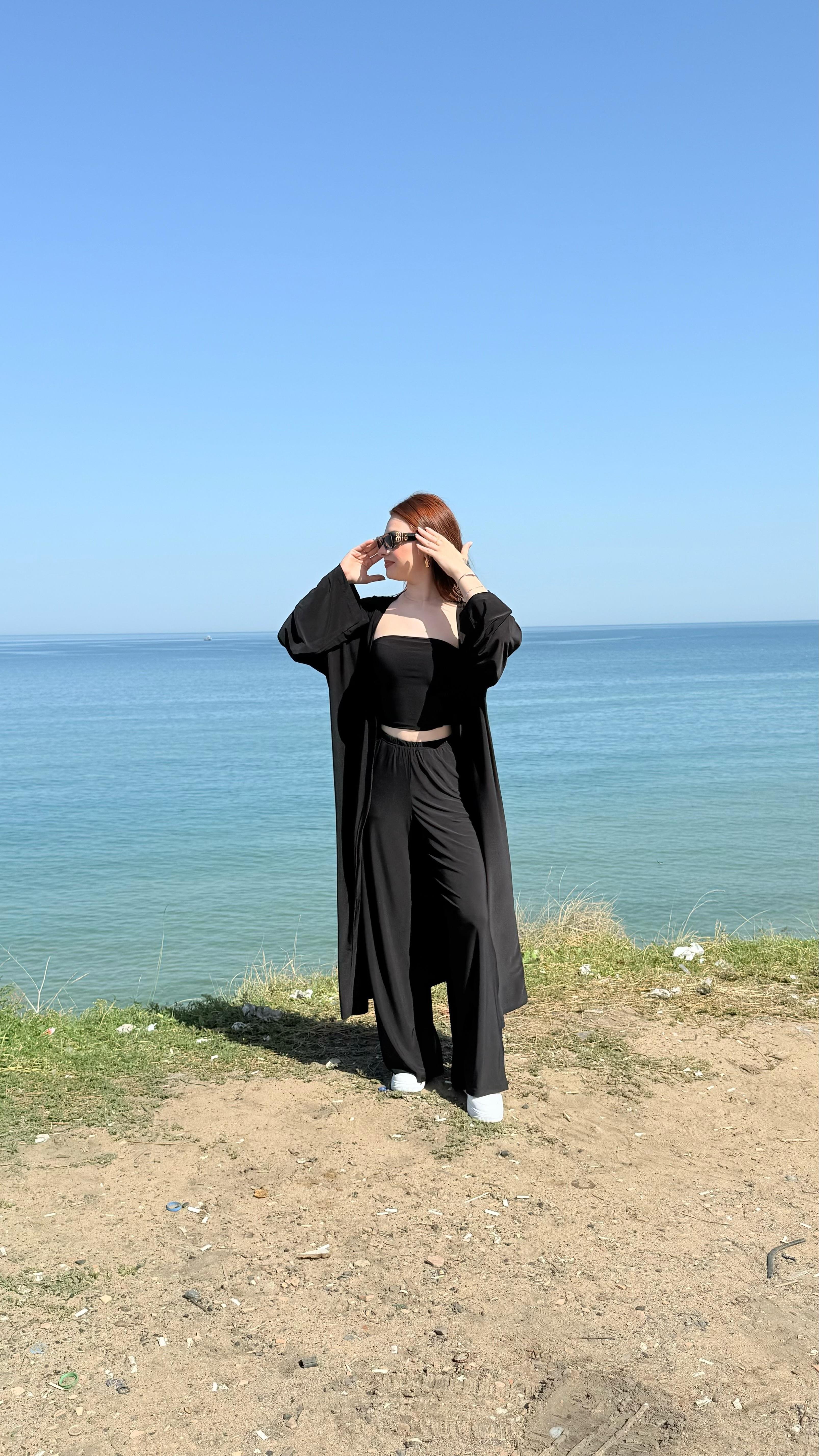 Crop Pantolon Hırka Takım Siyah