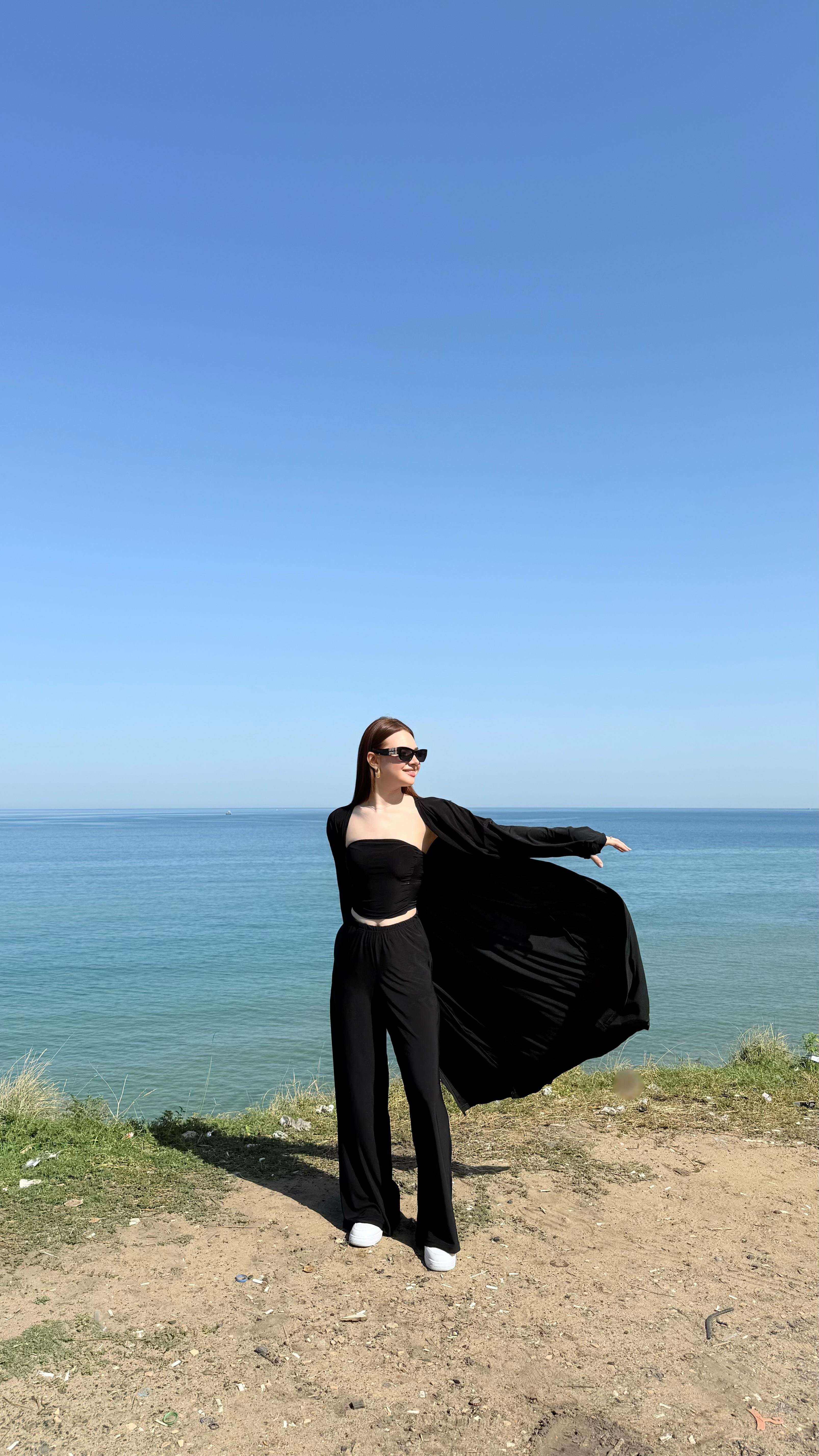 Crop Pantolon Hırka Takım Siyah