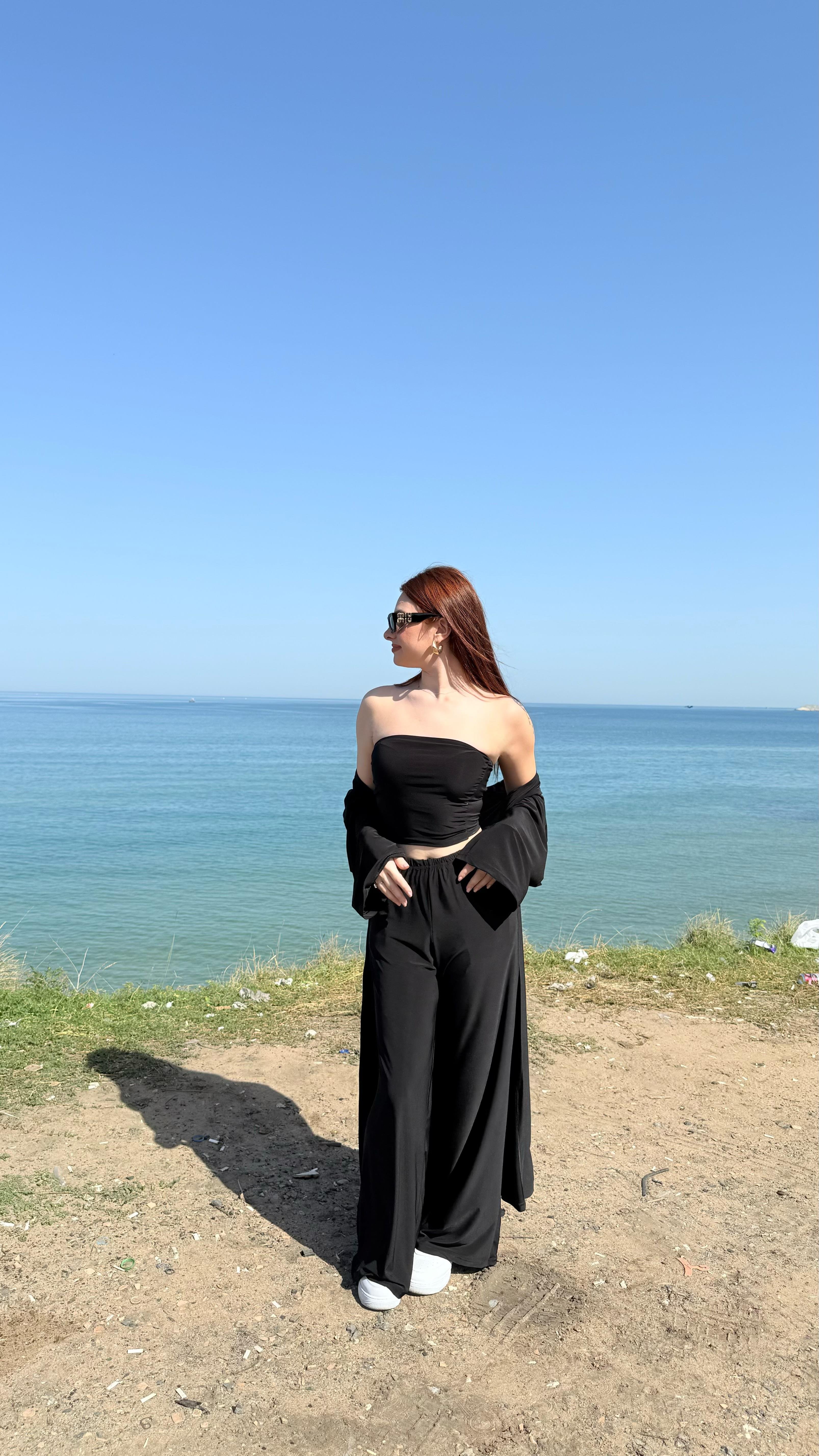 Crop Pantolon Hırka Takım Siyah