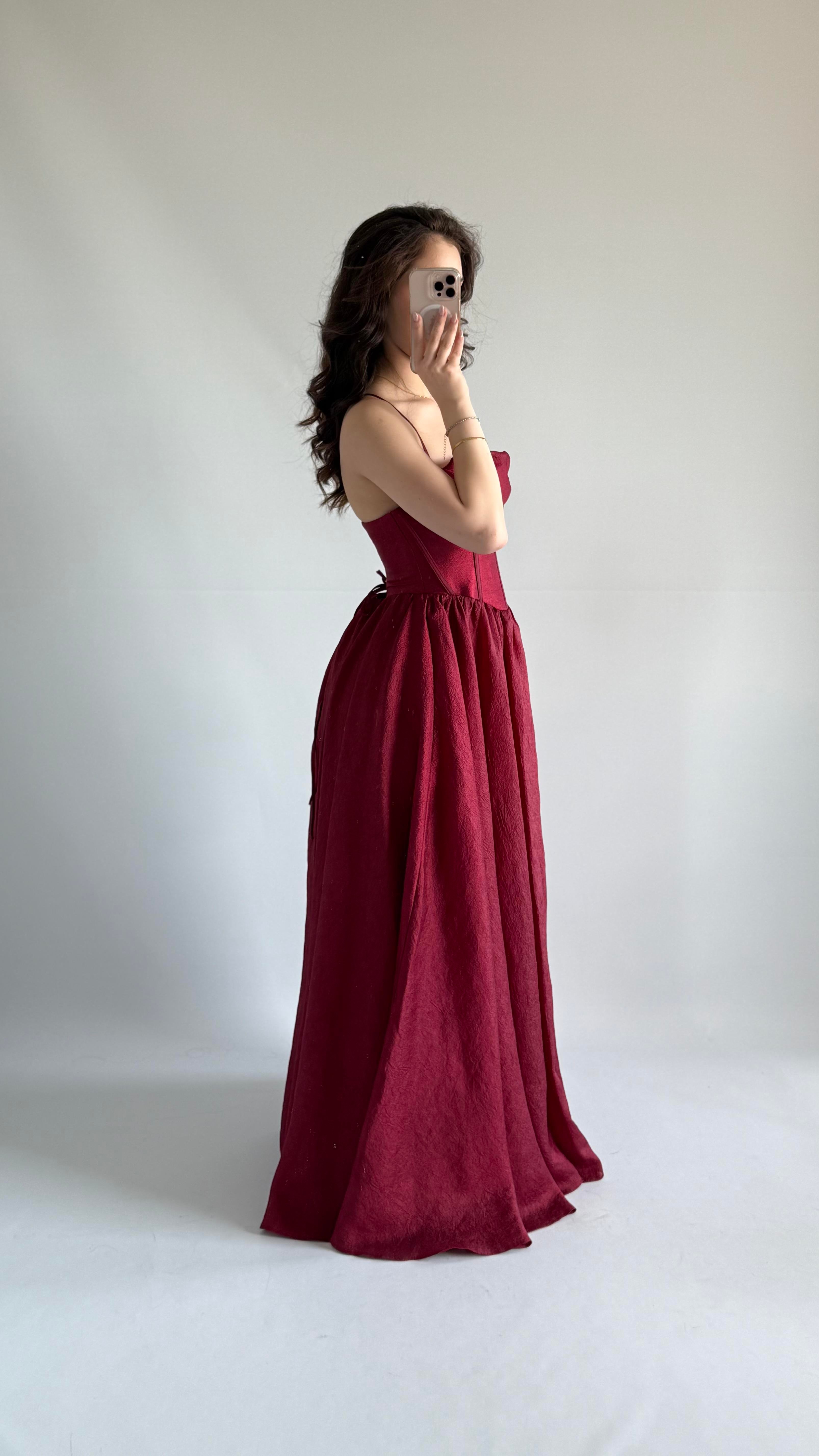 Daisy Korseli Abiye Bordo