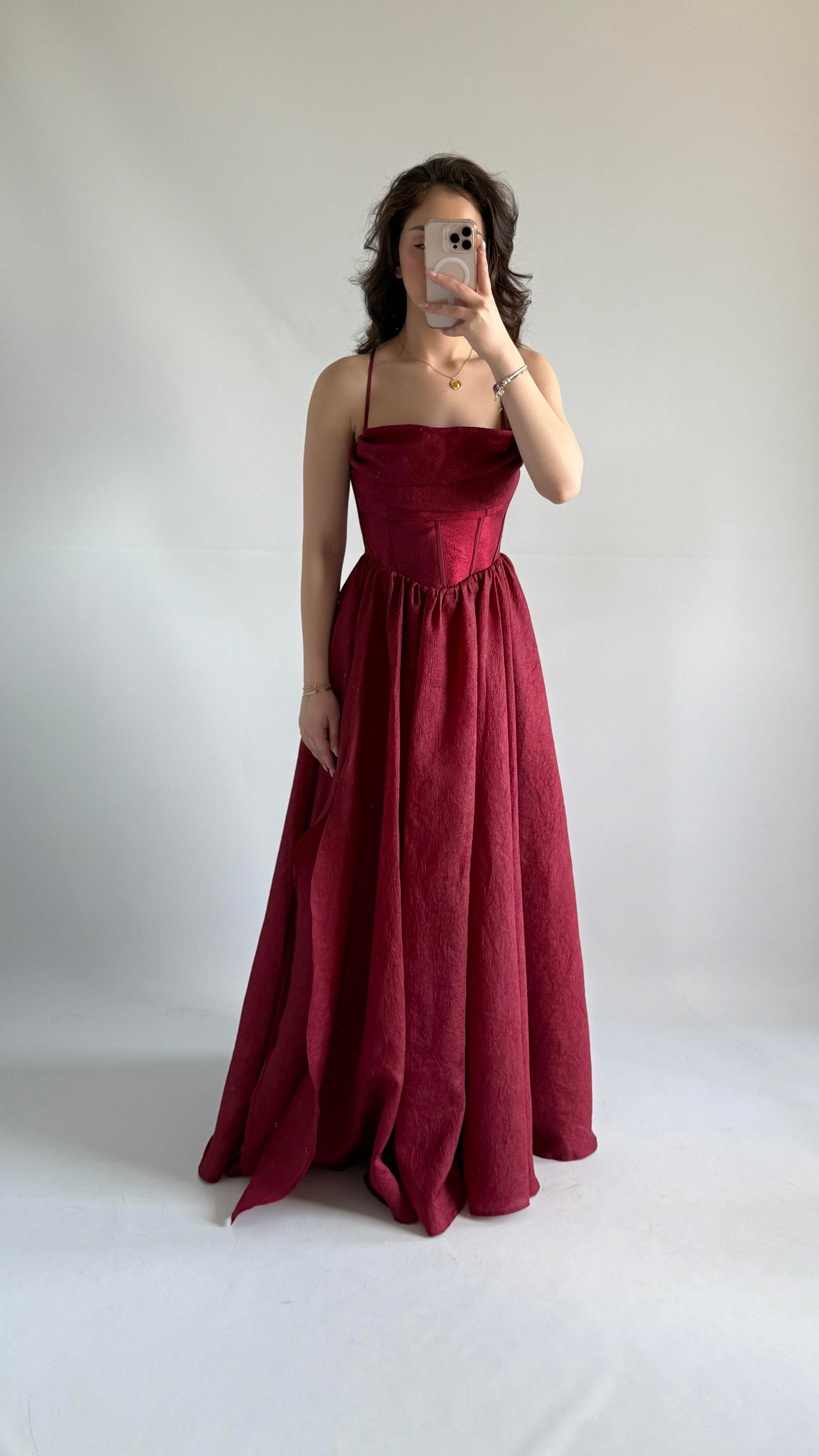 Daisy Korseli Abiye Bordo