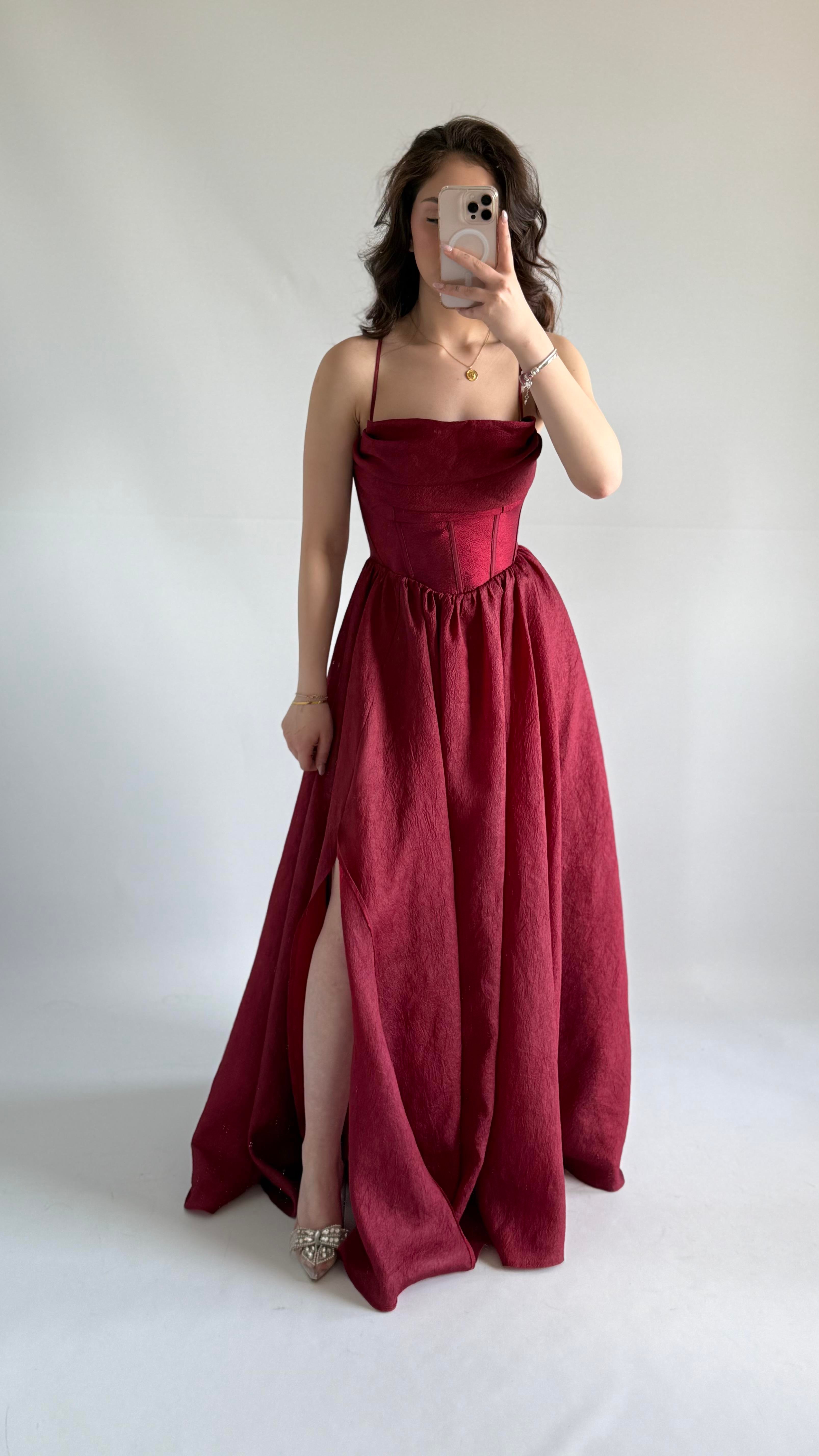Daisy Korseli Abiye Bordo
