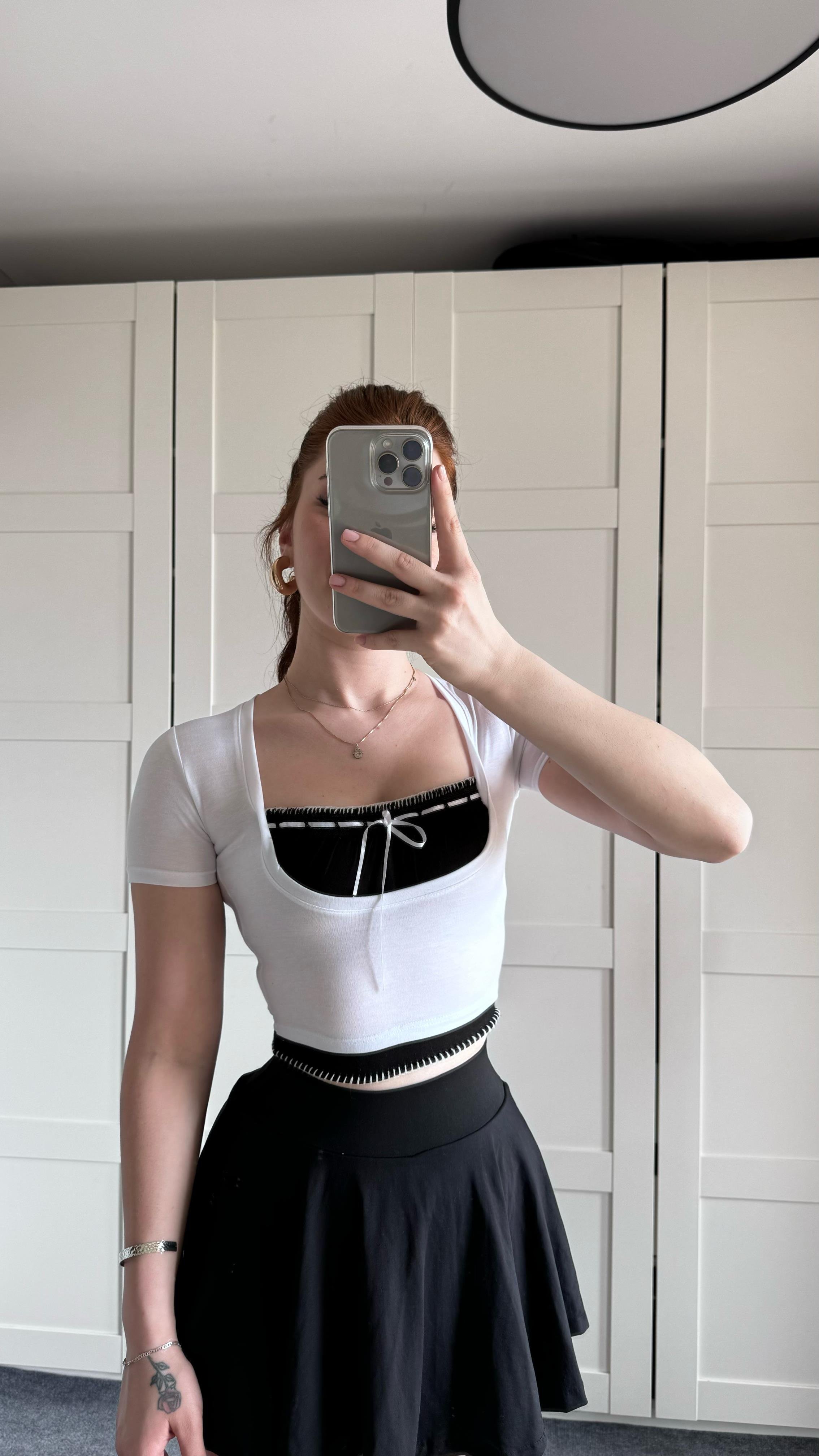 Dantel Patch Beyaz Crop 