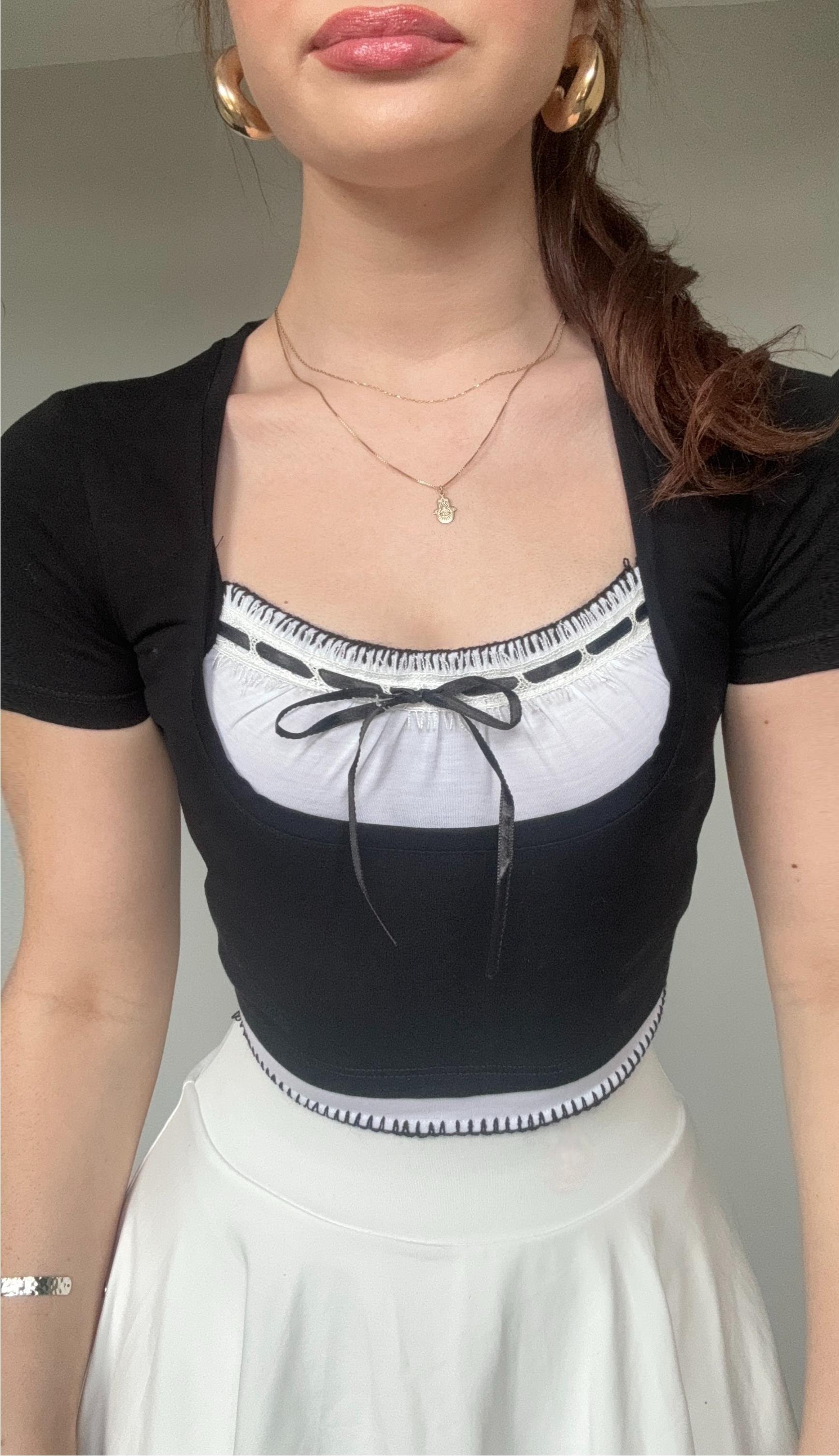 Dantel Patch Siyah Crop 