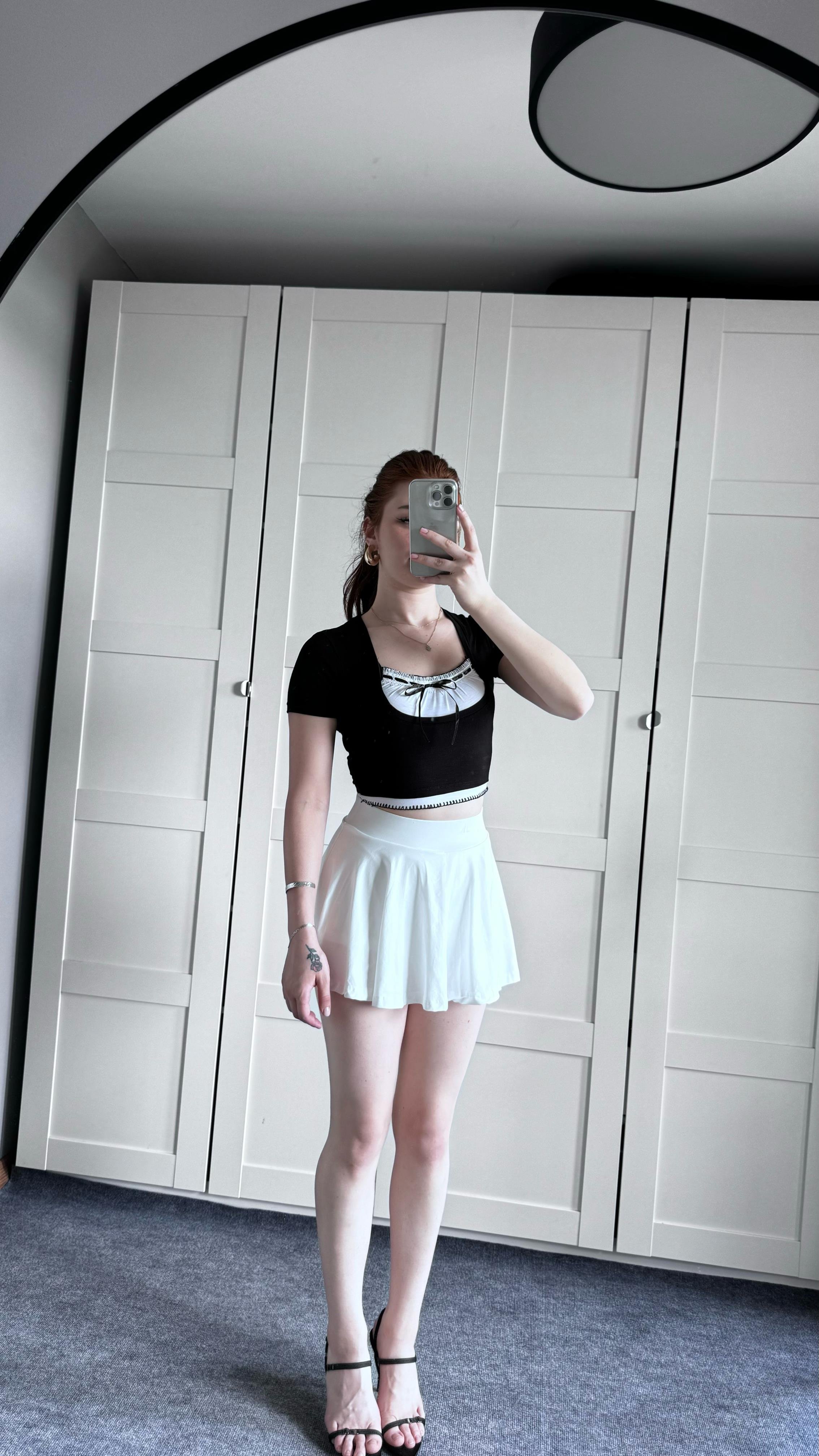 Dantel Patch Siyah Crop 