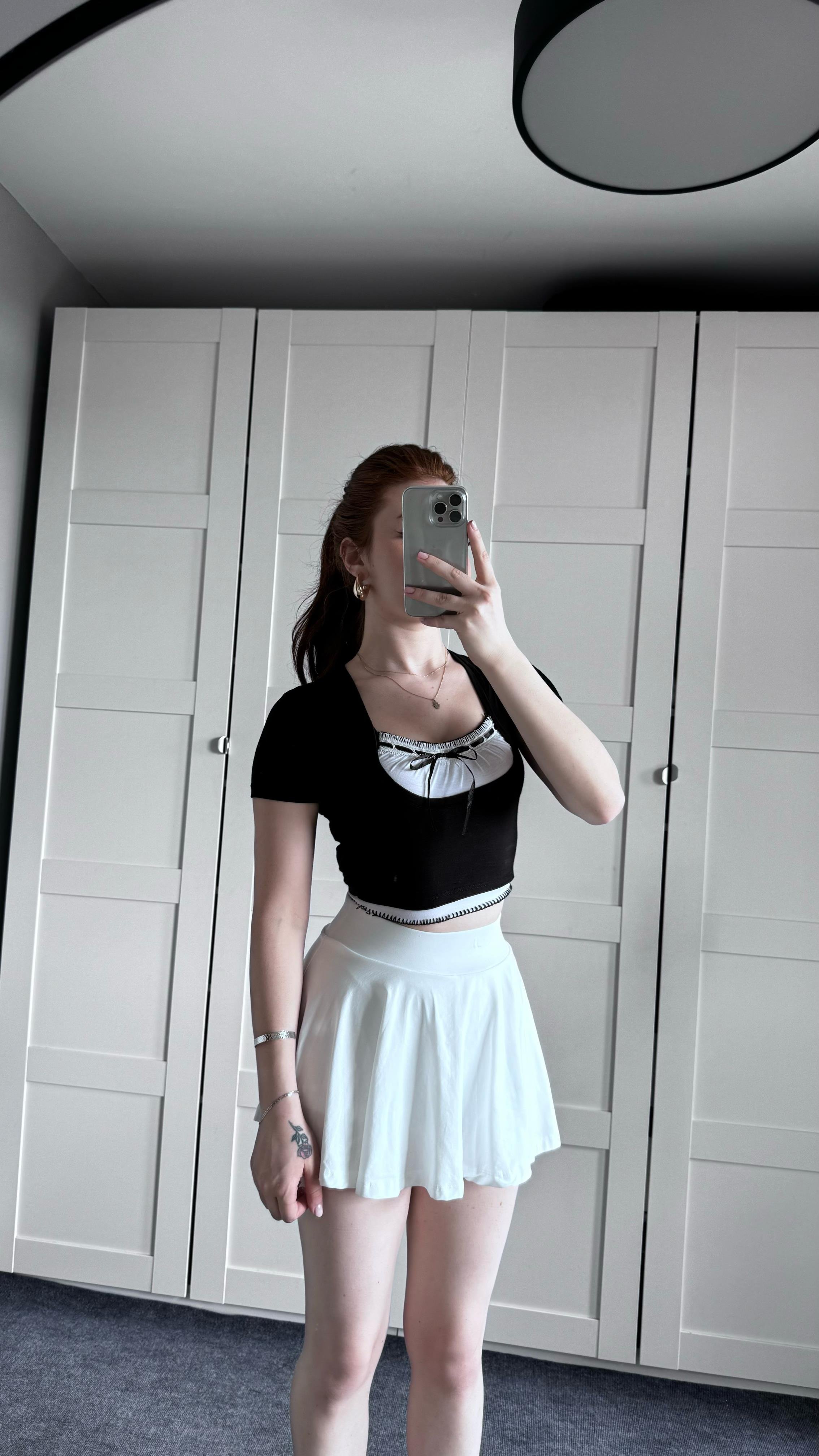 Dantel Patch Siyah Crop 