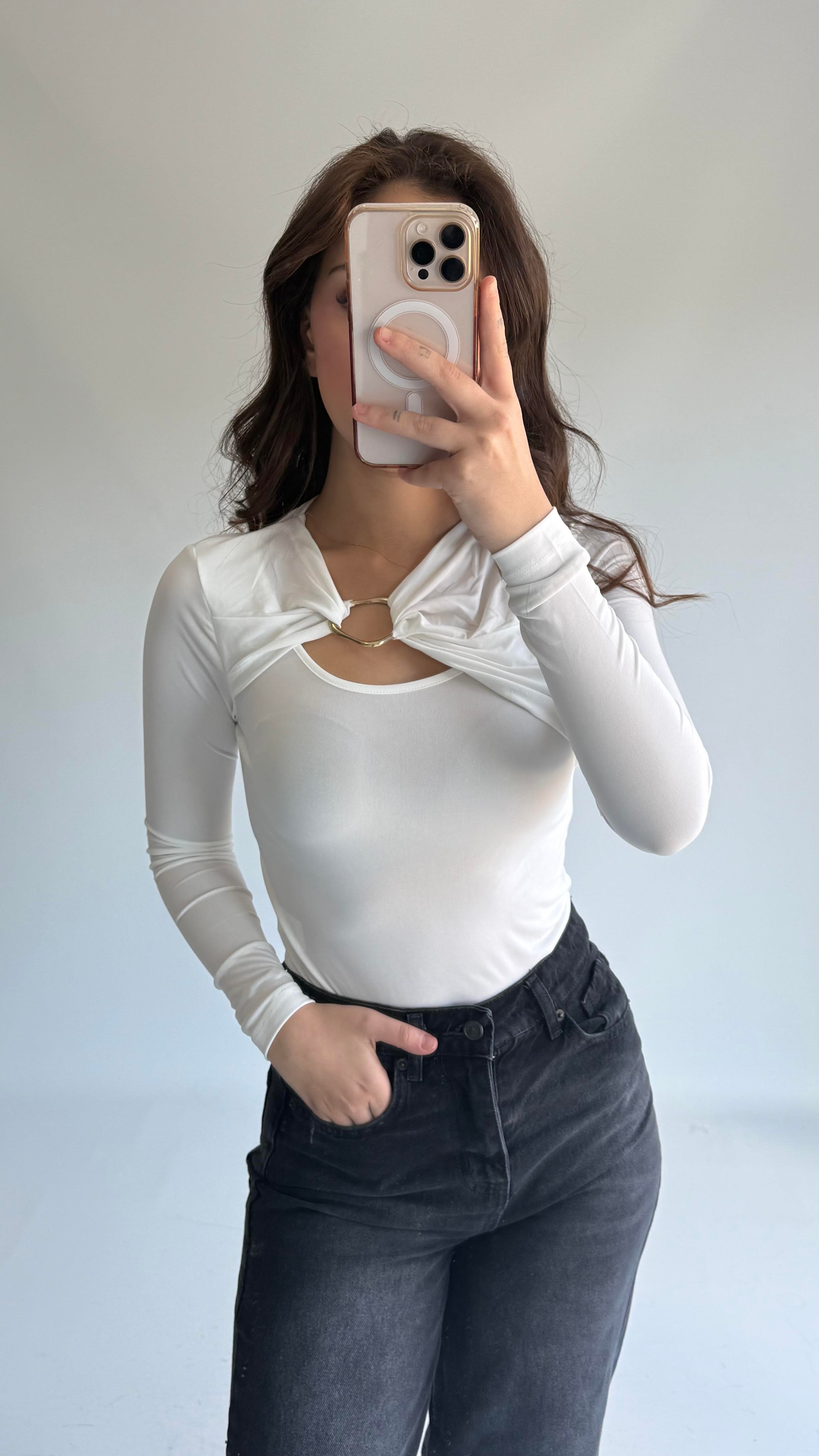 Deba Demir Detaylı Bluz Beyaz